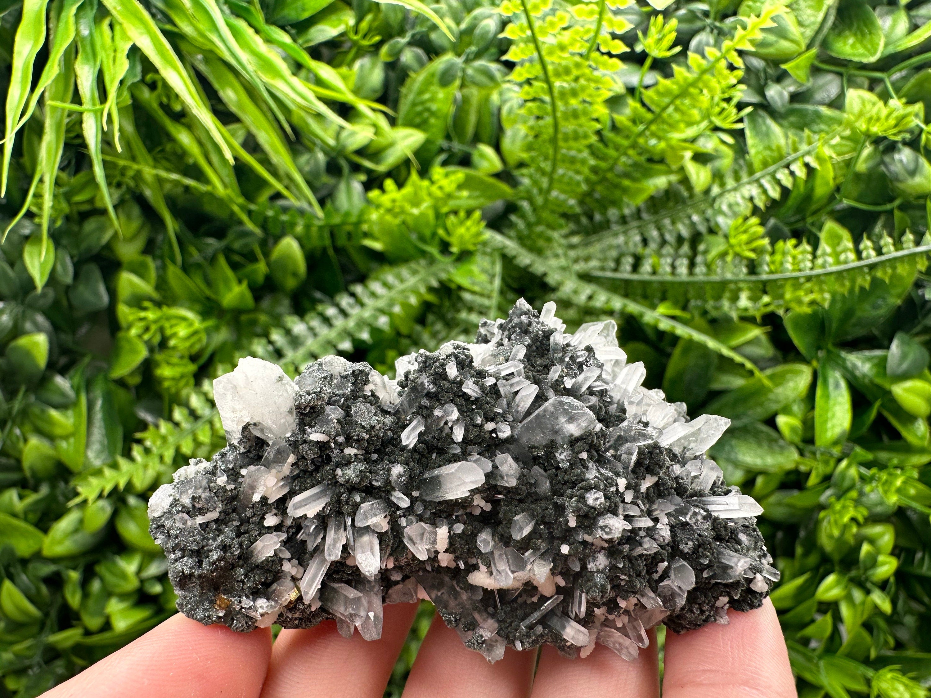 Quartz with Calcite and Chlorite: Borieva Mine Crystal Souvenir