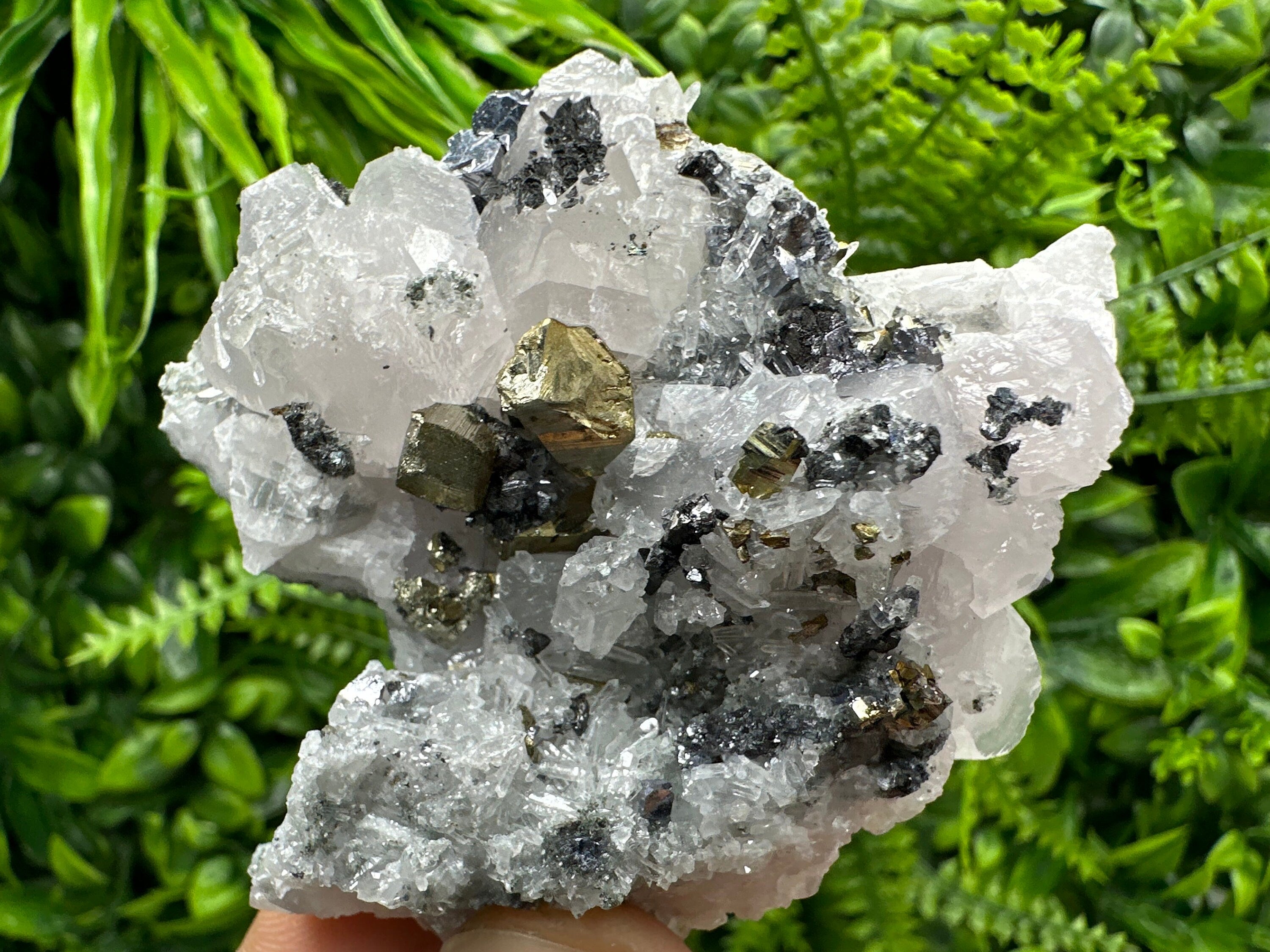 Calcite, Galena, Sphalerite, and Pyrite Cluster from Borieva Mine, Bulgaria