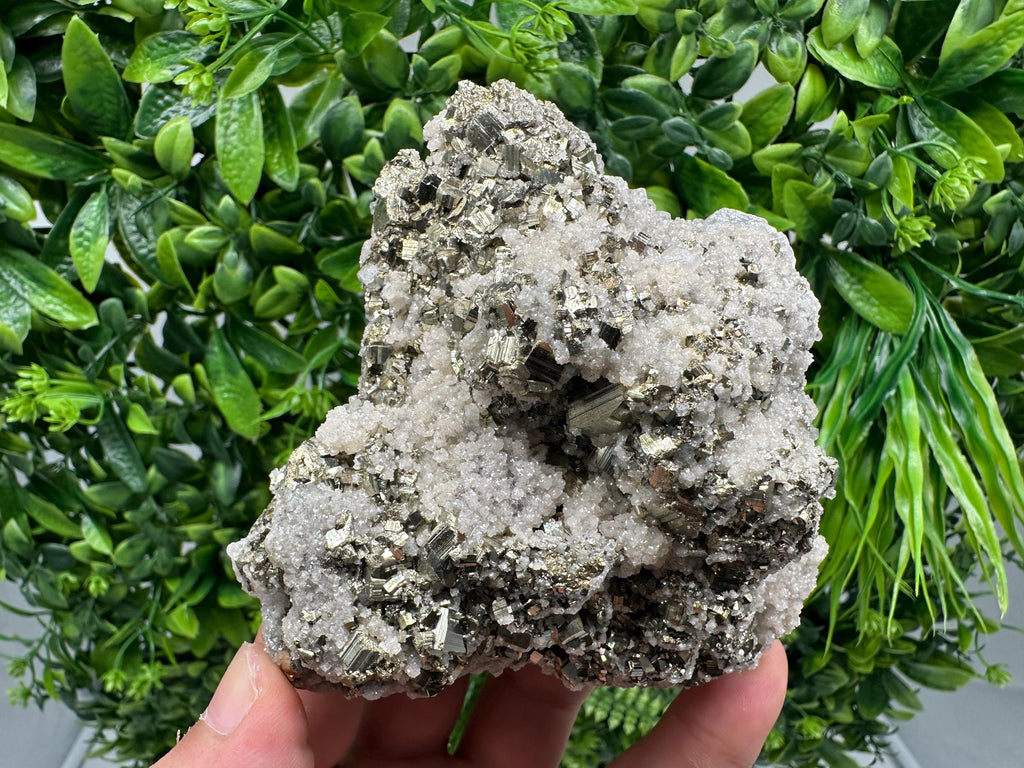 Pyrite on Quartz, Calcite Mineral Specimen, Bulgaria