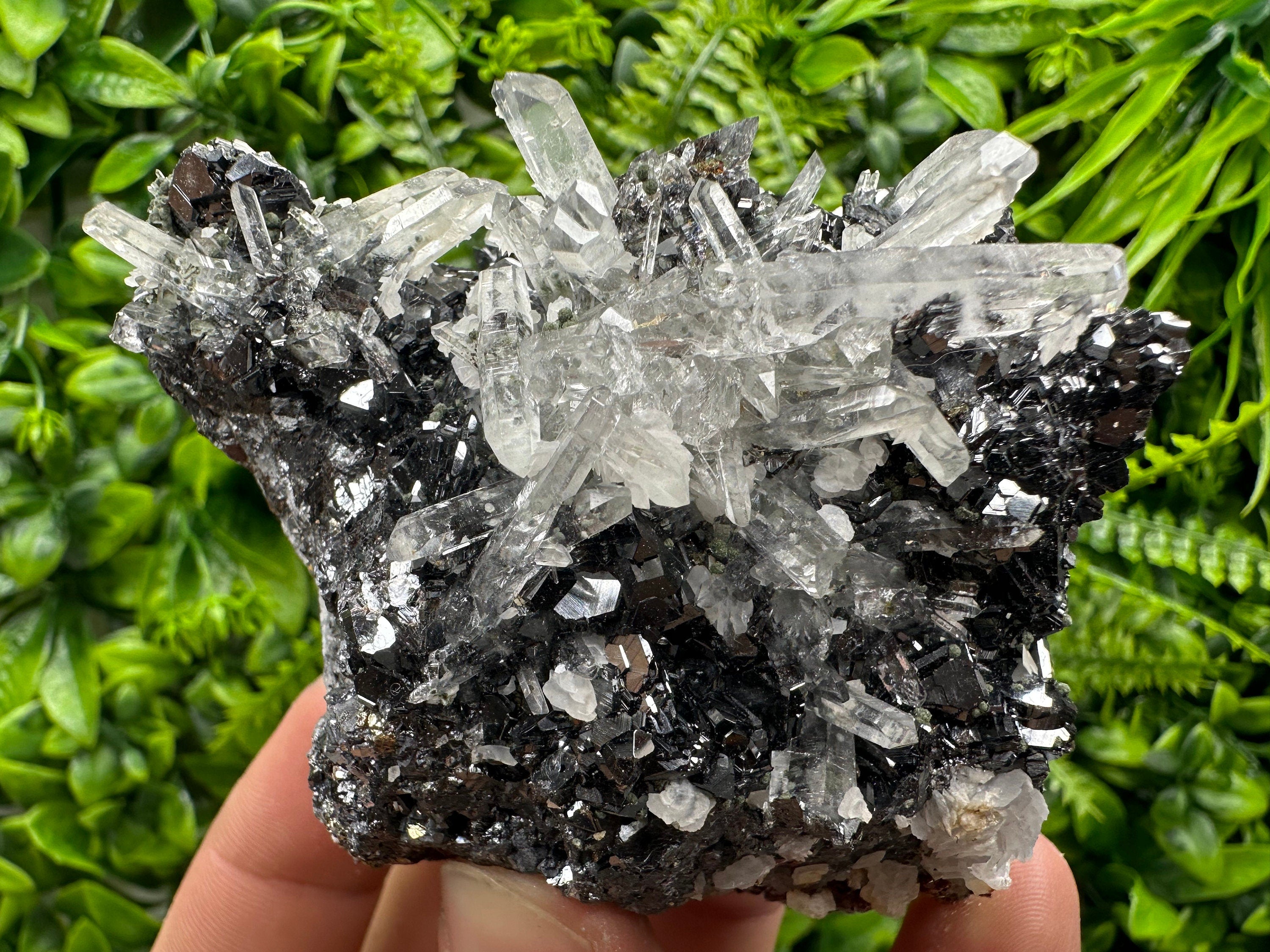Quartz Calcite on Sphalerite: Natural Crystal Mineral Decor