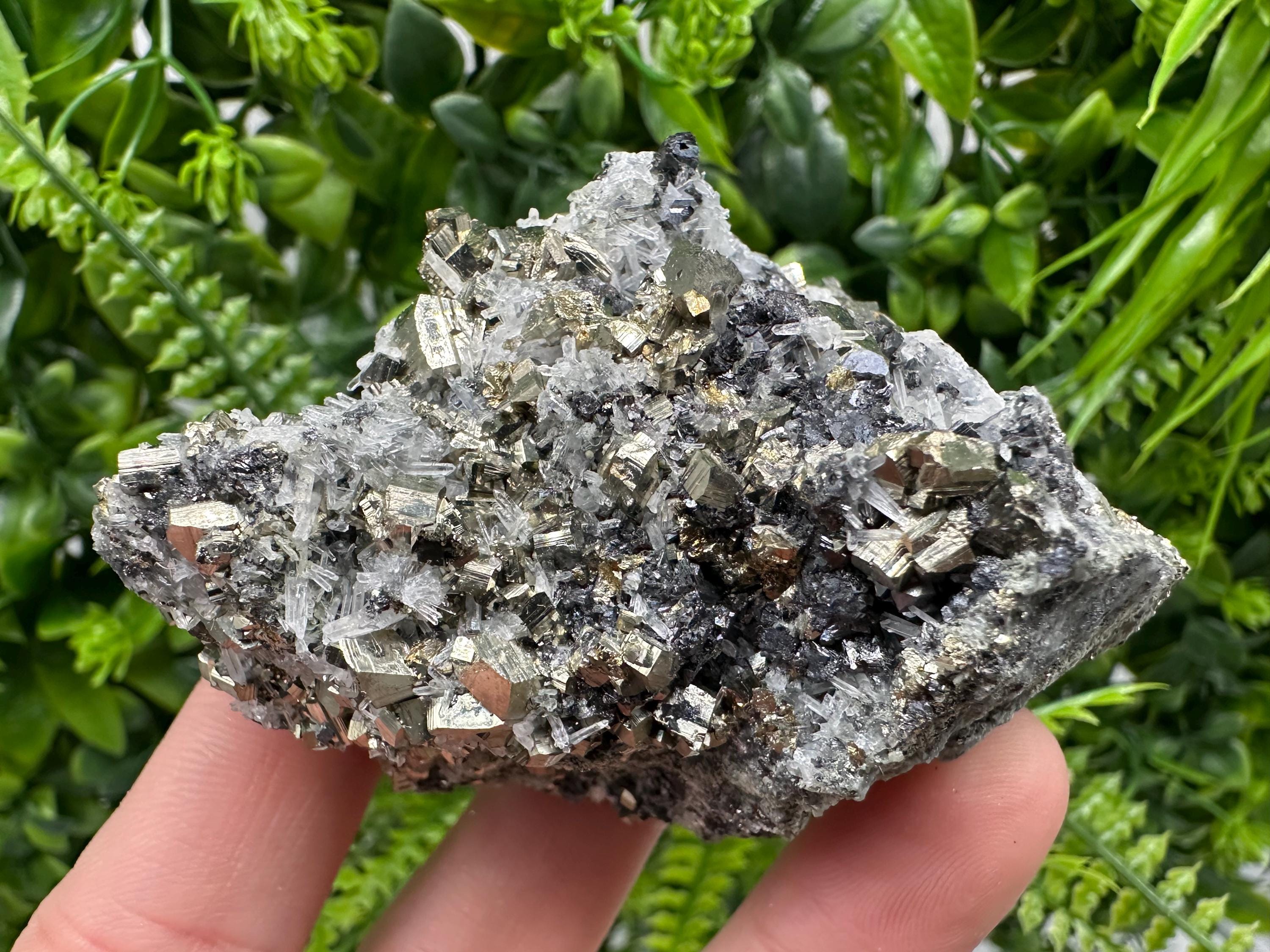Pyrite on Green Quartz Specimen: Borieva Mine Mineral Decor