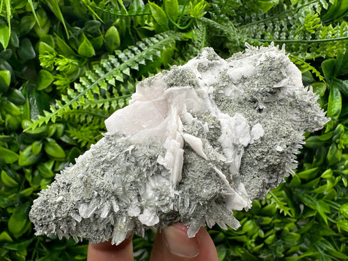 Calcite on Green Quartz: Borieva Mine Crystal Decor