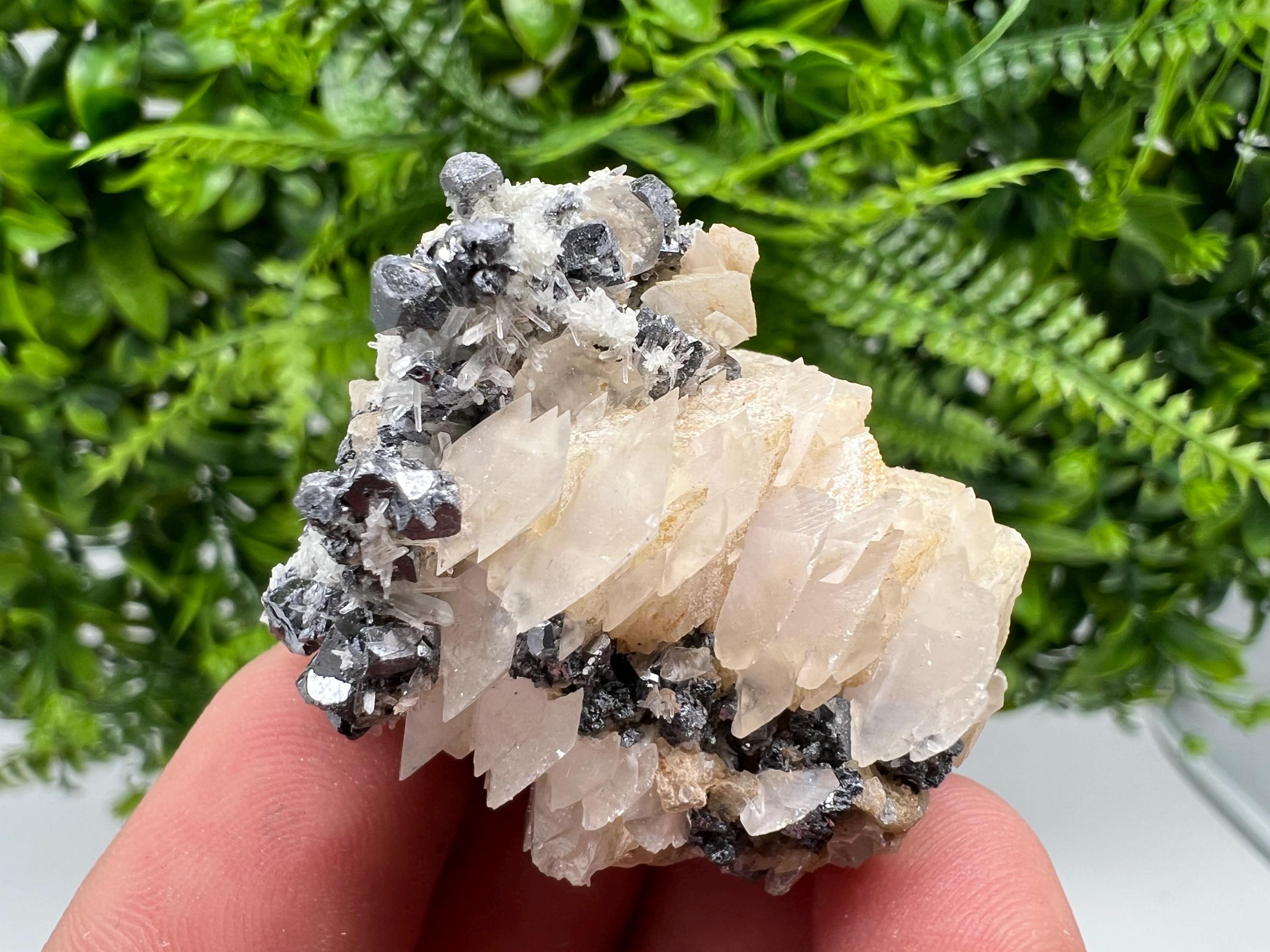 Shiny Galena, Chalcopyrite on Calcite, Quartz Mineral Specimen