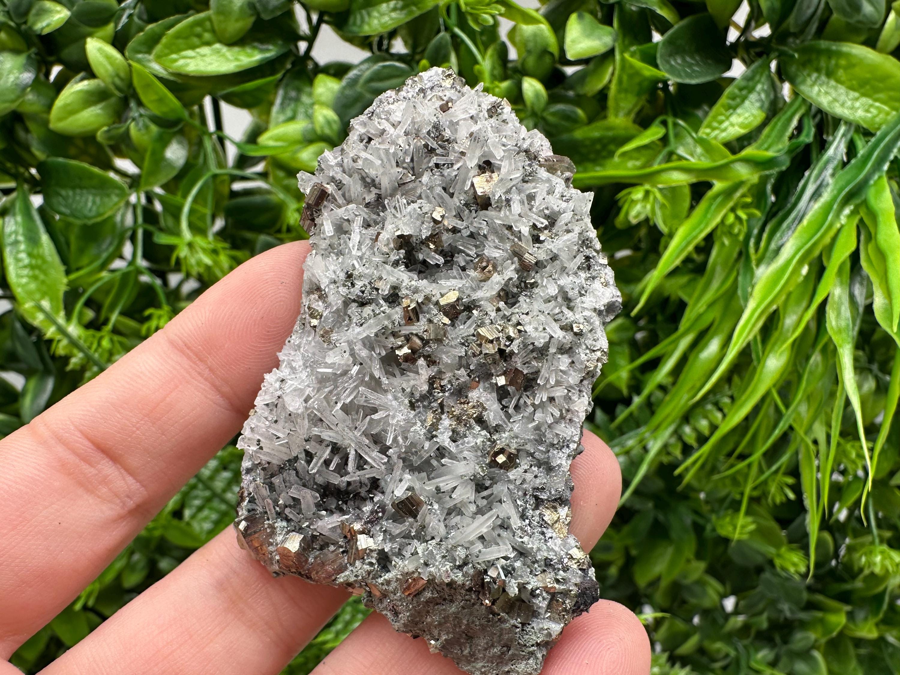 Pyrite on Green Quartz Specimen, Borieva Mine Bulgaria, Home Decor Stone