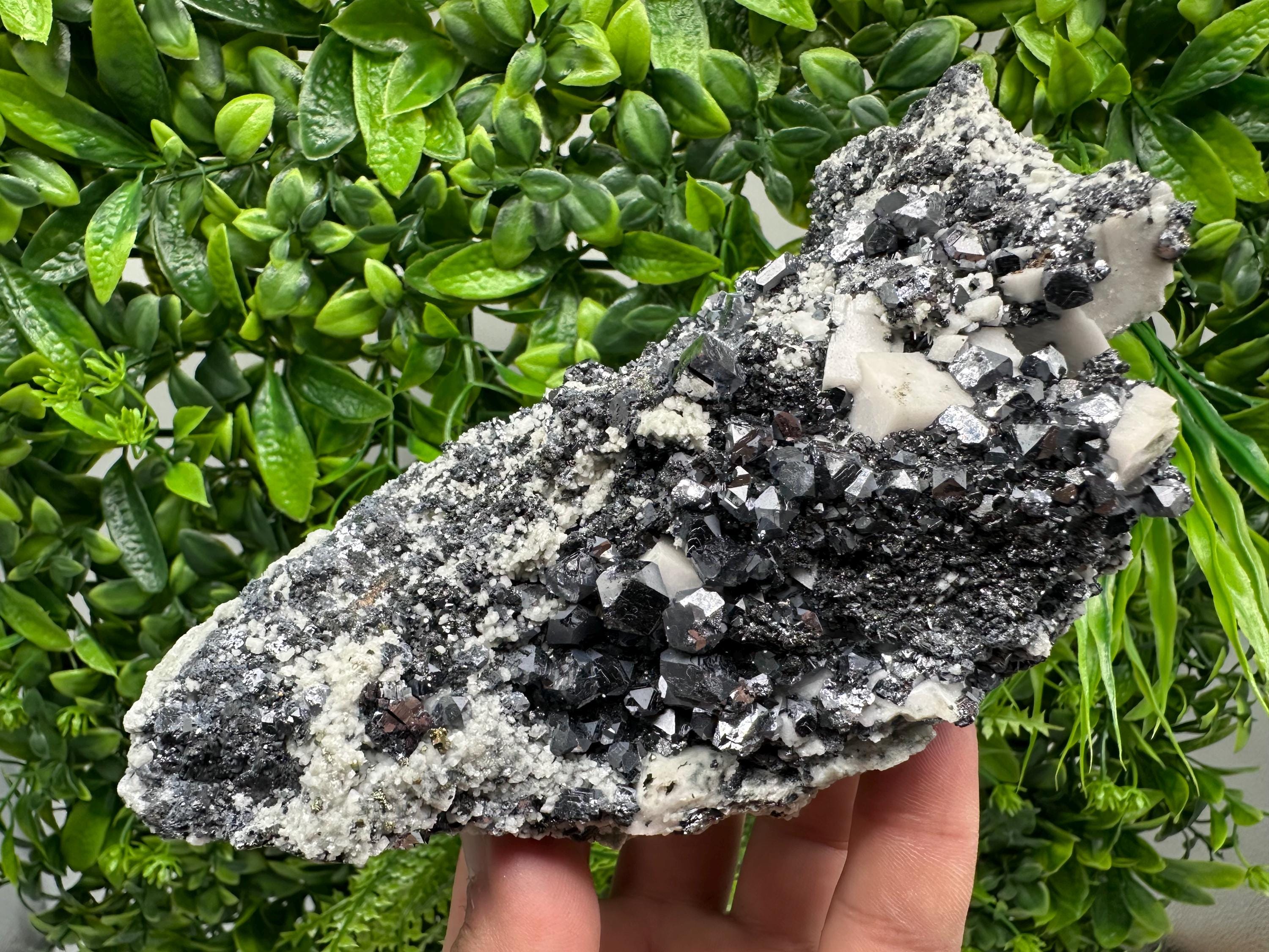Aesthetic Shiny Galena,Chalcopyrite on Calcite and Quartz natural collection stone,rare minerals,gift,souvenir,home decor Borieva Bulgaria