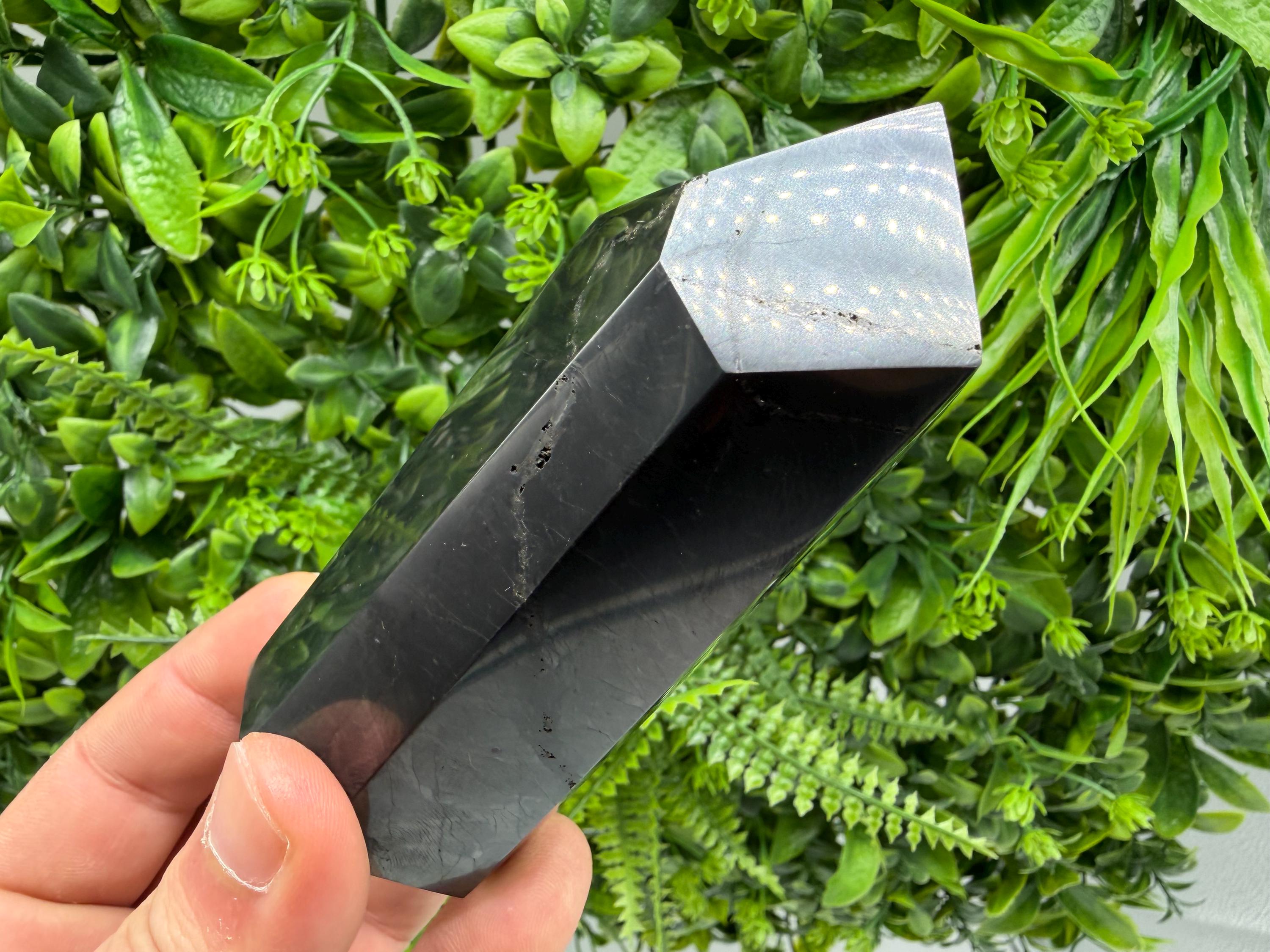 Shungite Tower,free form Shungite point EMF Neutralizer Stone, Crystal Decor, 10cm height