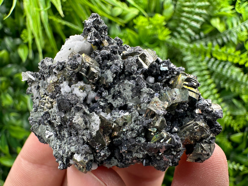Rainbow Pyrite on Sphalerite and Quartz from Borieva Mine, Bulgaria
