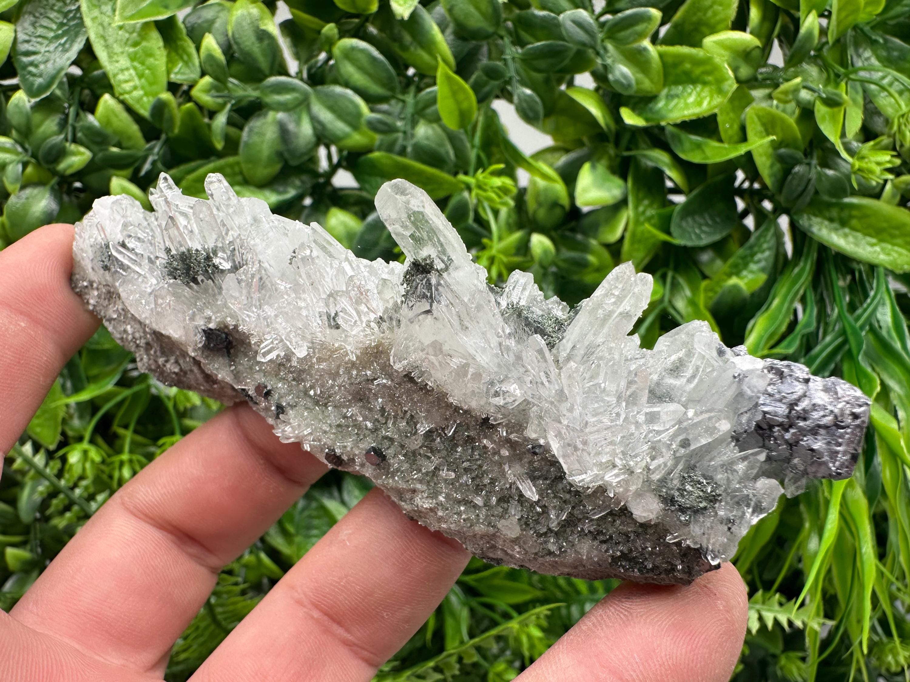 Transparent Quartz, Galena, and Chlorite Mineral Specimen, Bulgaria