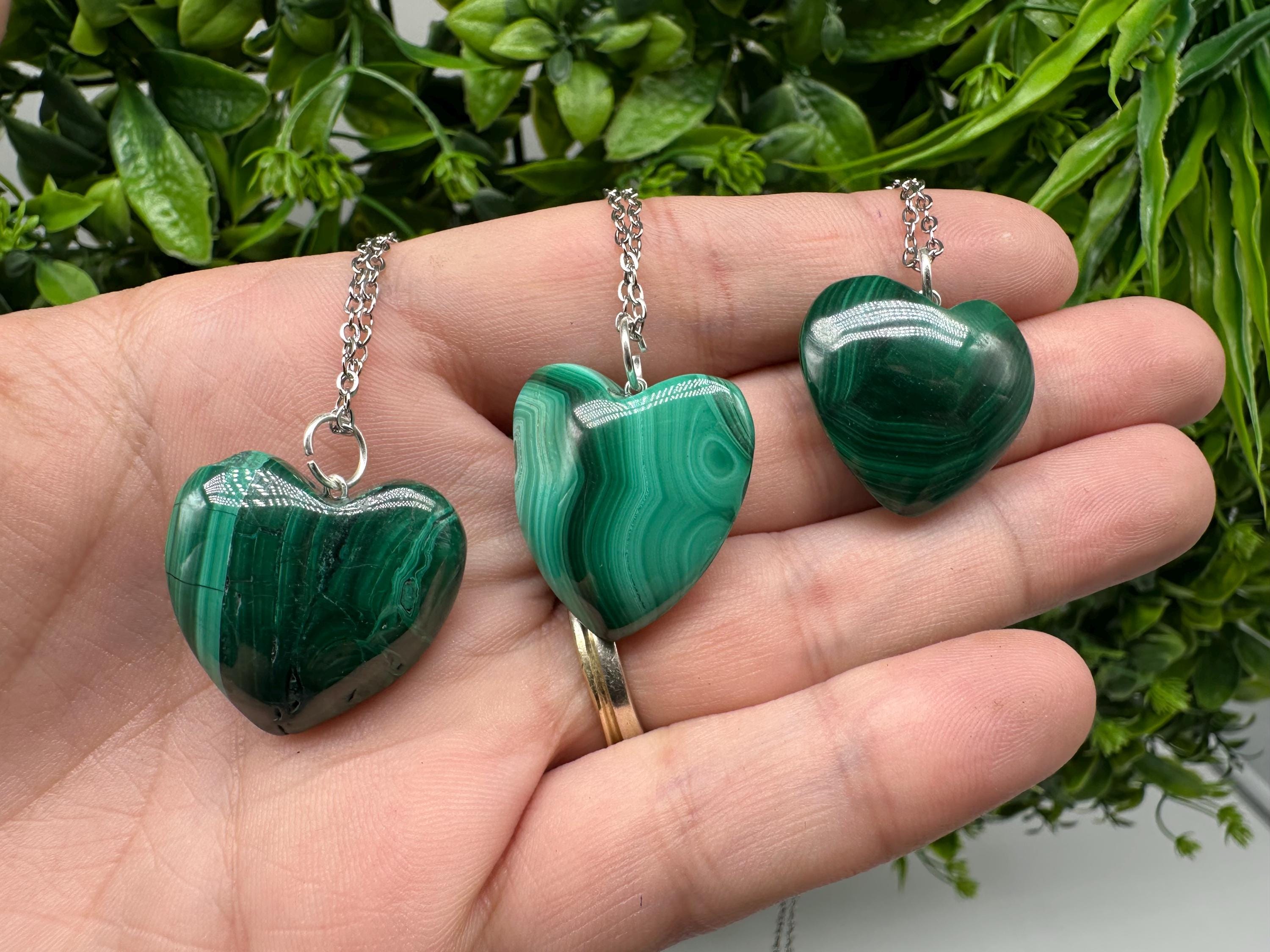 Large Natural Malachite Heart: Handmade Healing Reiki Bangle, 30mm