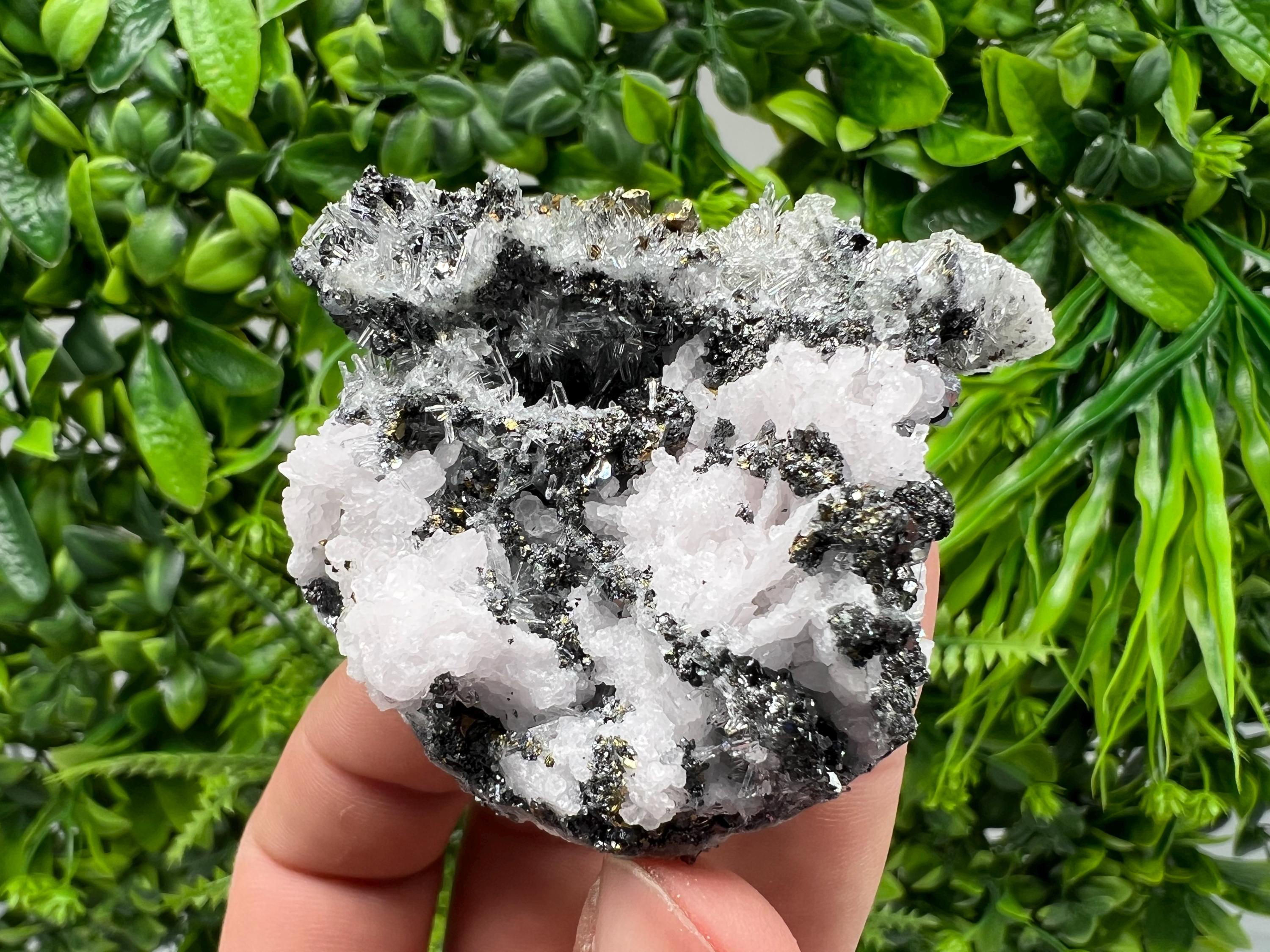 Stunning Cgalcopyrite,Galena,Sphalerite,Calcite,on needle Quartz from Borieva mine,Madan,Bulgaria,natural,collectible mineral specimen,gift