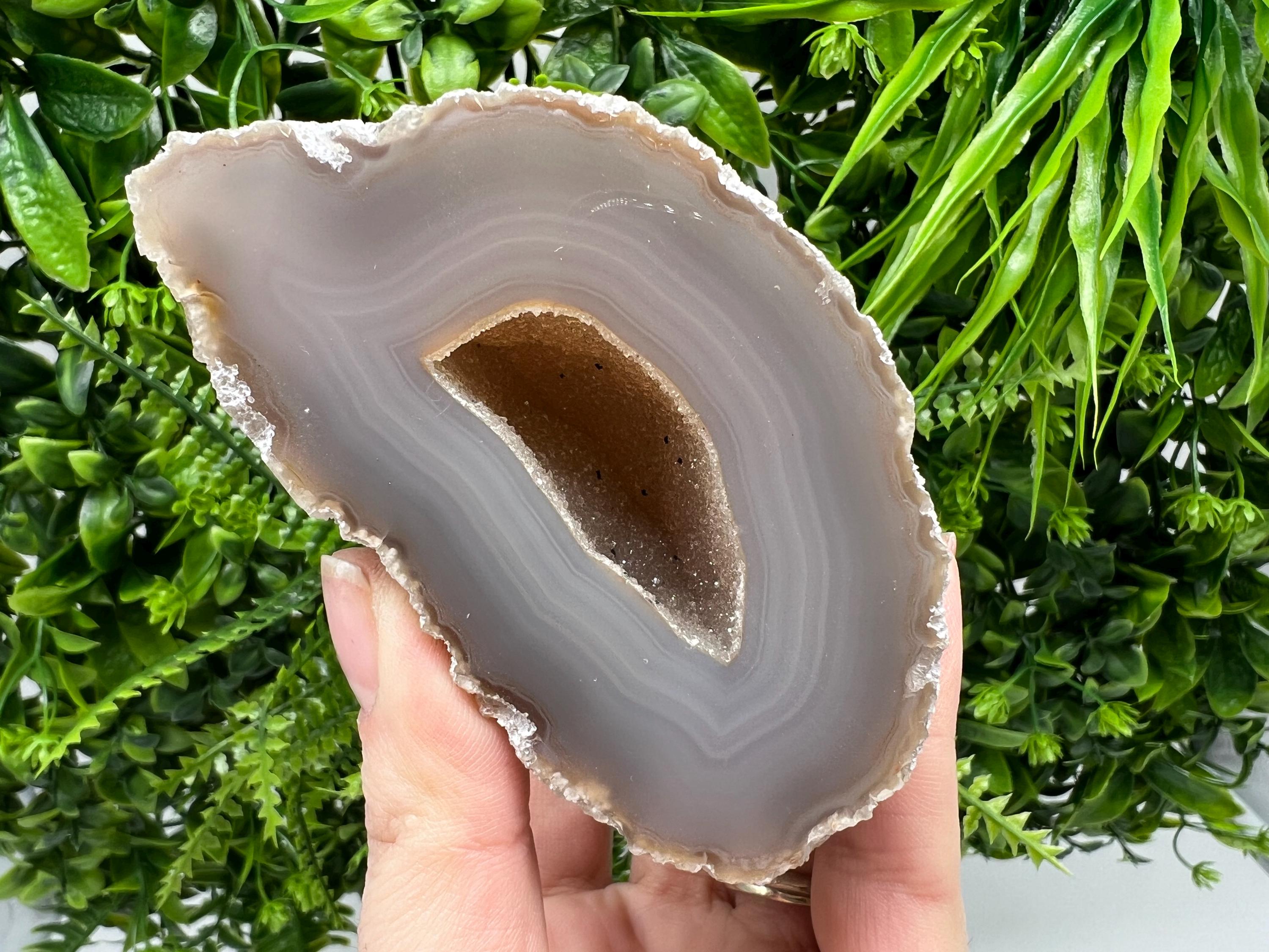 Natural Agate Geode: Blue Quartz Crystal Druzy