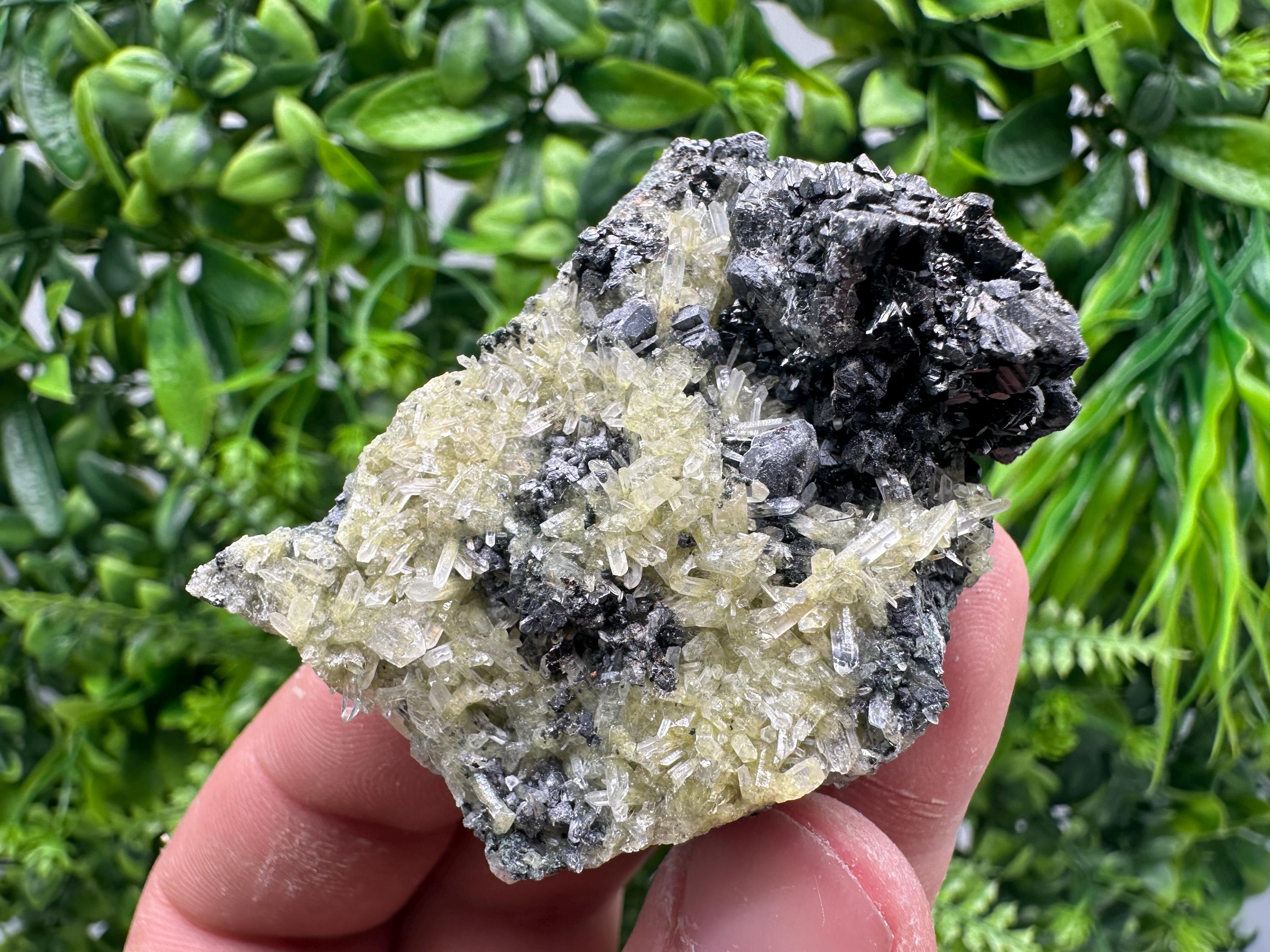 Sphalerite Galena on Quartz with Epidote, Bulgaria Mineral Specimen