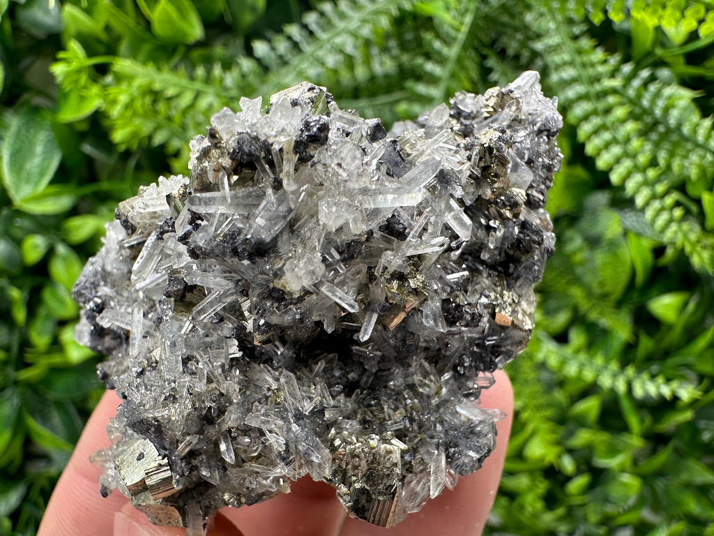 Pyrite on Quartz with Sphalerite, Borieva Mine Mineral Specimen