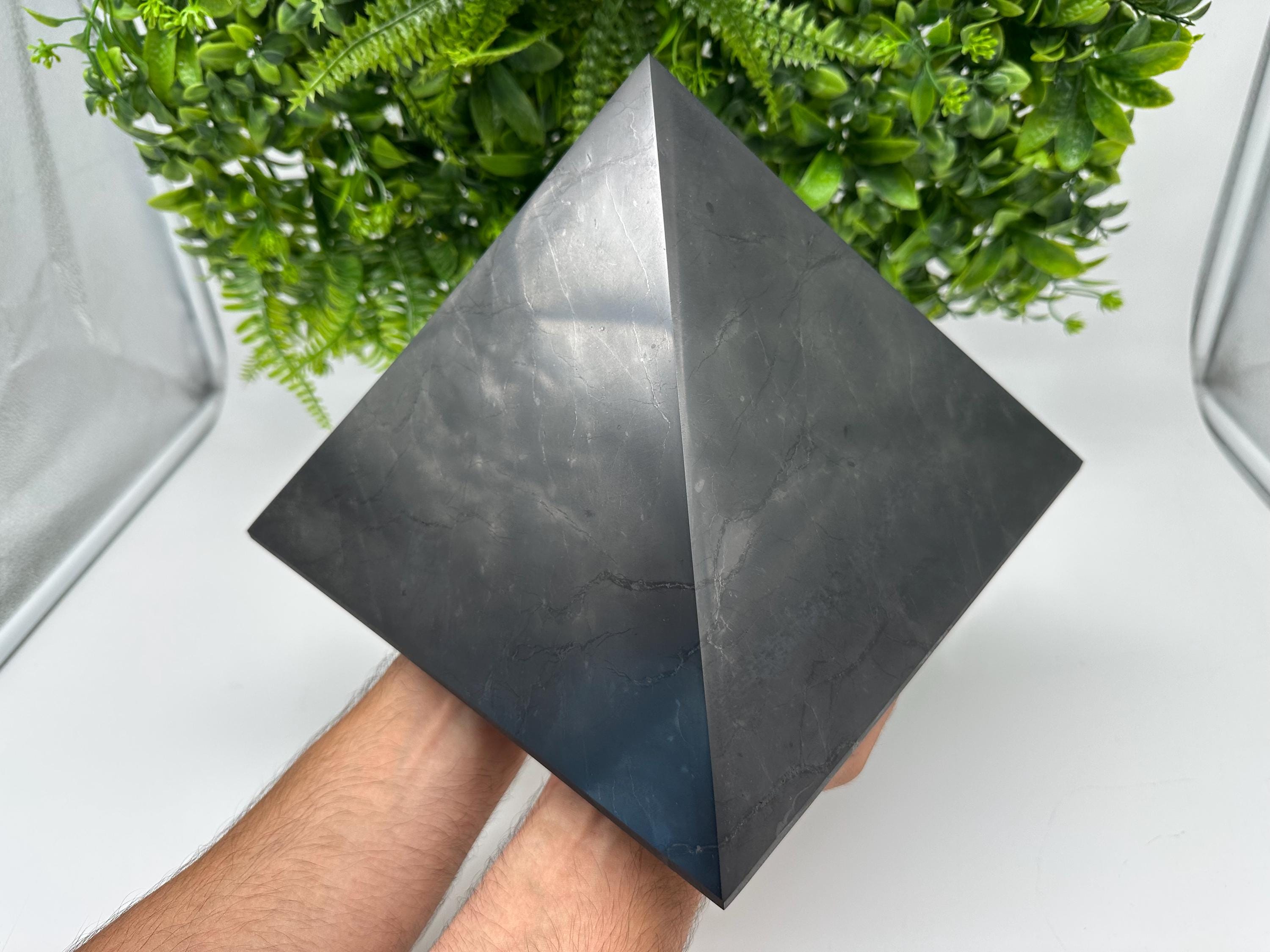 Large 25cm Polished Shungite Pyramid: EMF Protection & Healing