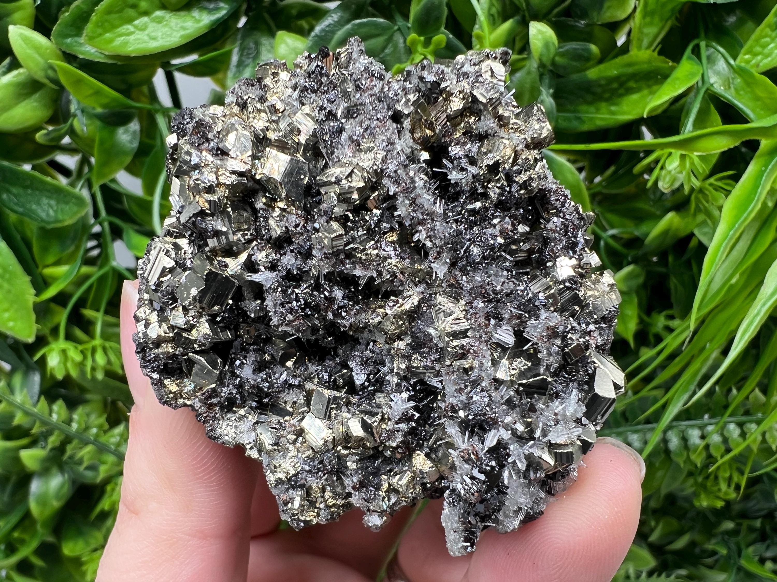 Pyrite on Sphalerite, Quartz Mineral Specimen, Bulgaria Home Decor Stone