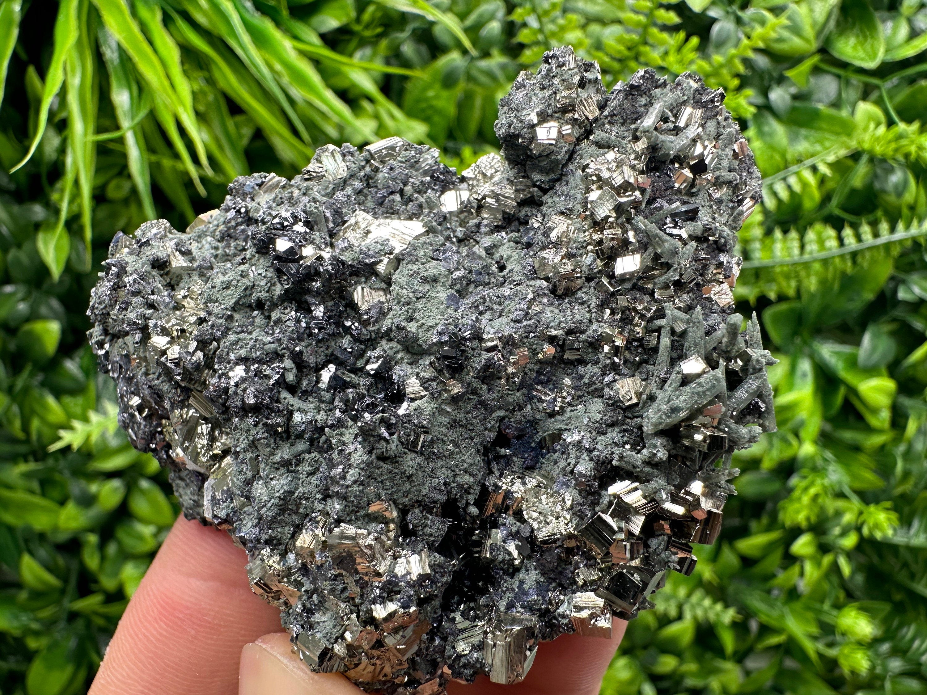 Pyrite Sphalerite on Quartz with Chlorite, Bulgaria Mineral Specimen