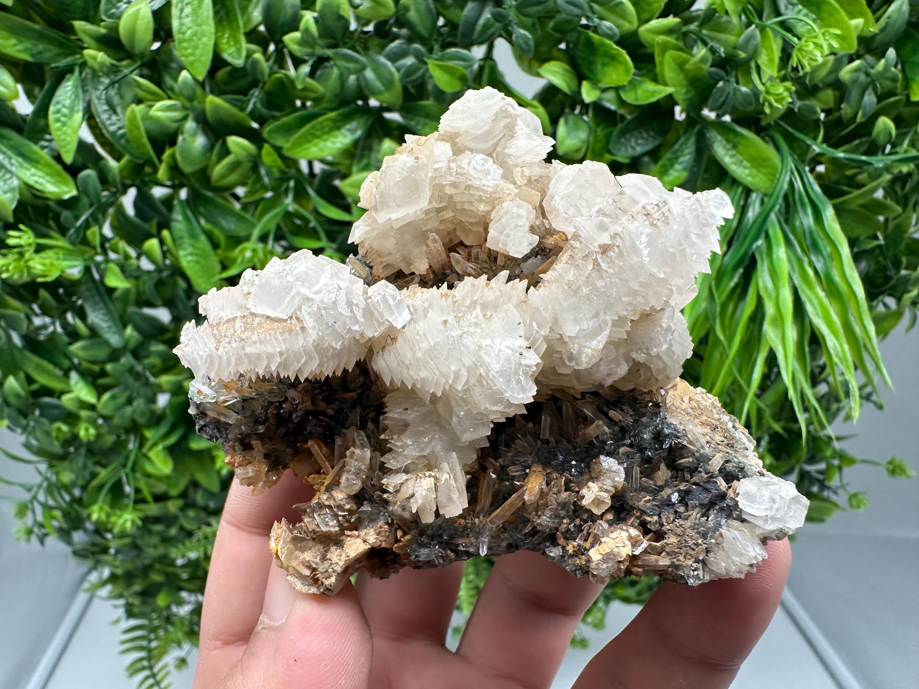 Quartz Crystal with Calcite and Chlorite - Borieva Mine, Bulgaria