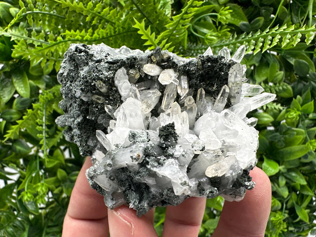 Quartz on Chlorite Matrix with Calcite, Bulgarian Mineral Specimen