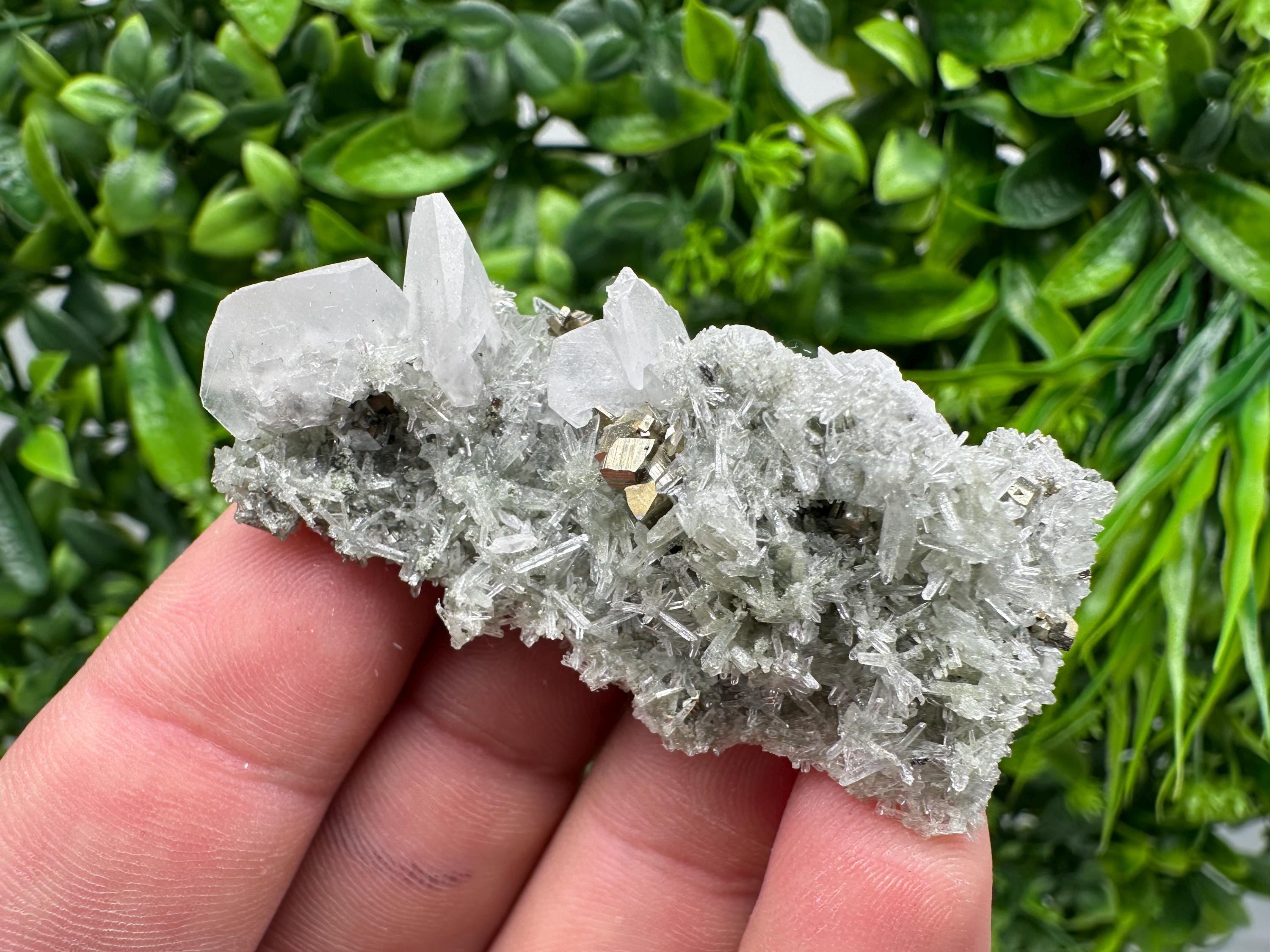 Pyrite on Green Quartz Mineral Specimen, Borieva Mine