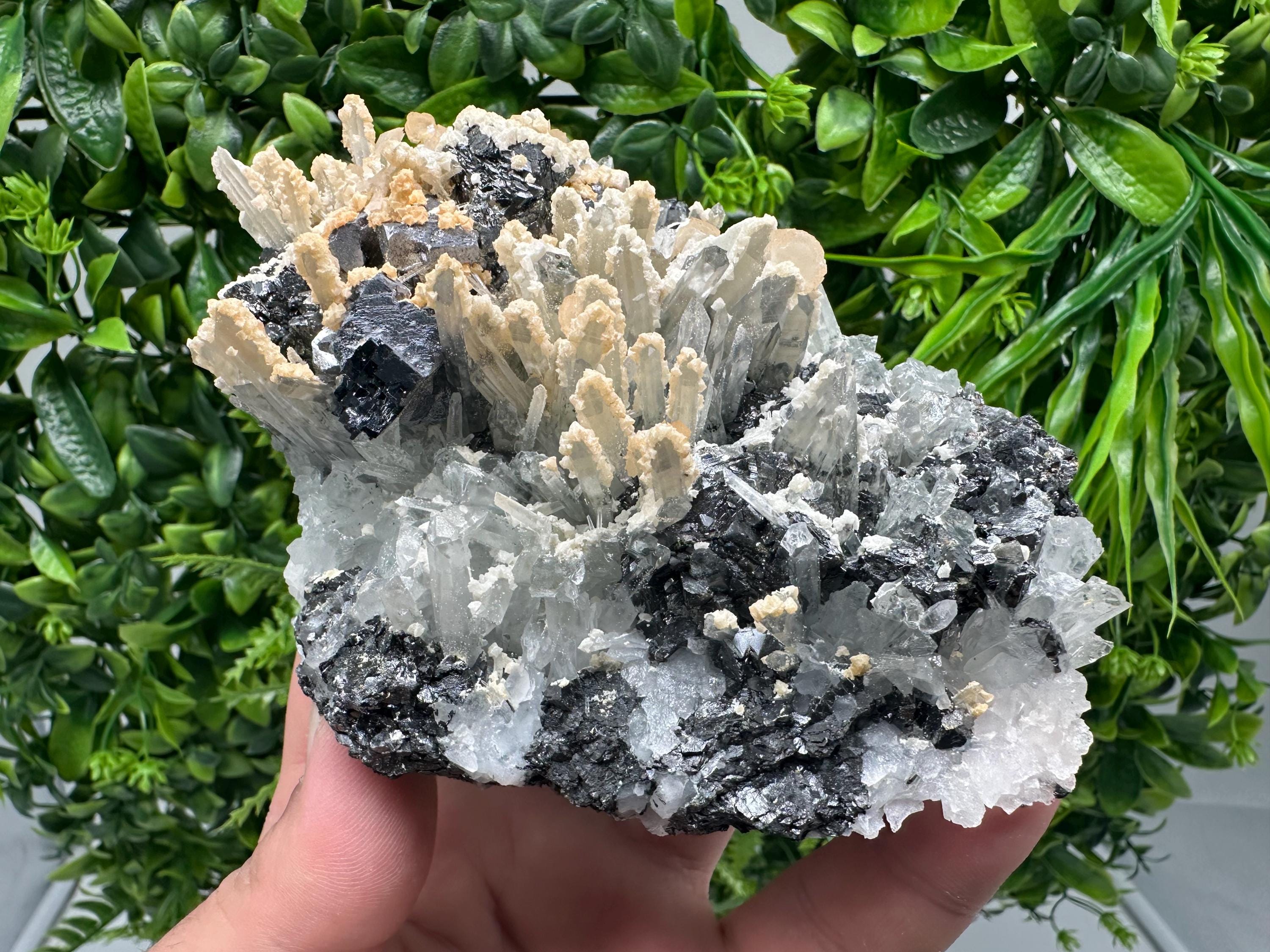 Amazing Galena spinel law on Quartz whit Siderite,from Krushev dol mine,Bulgaria,natural,collection mineral specimen,home decor crystal,souv