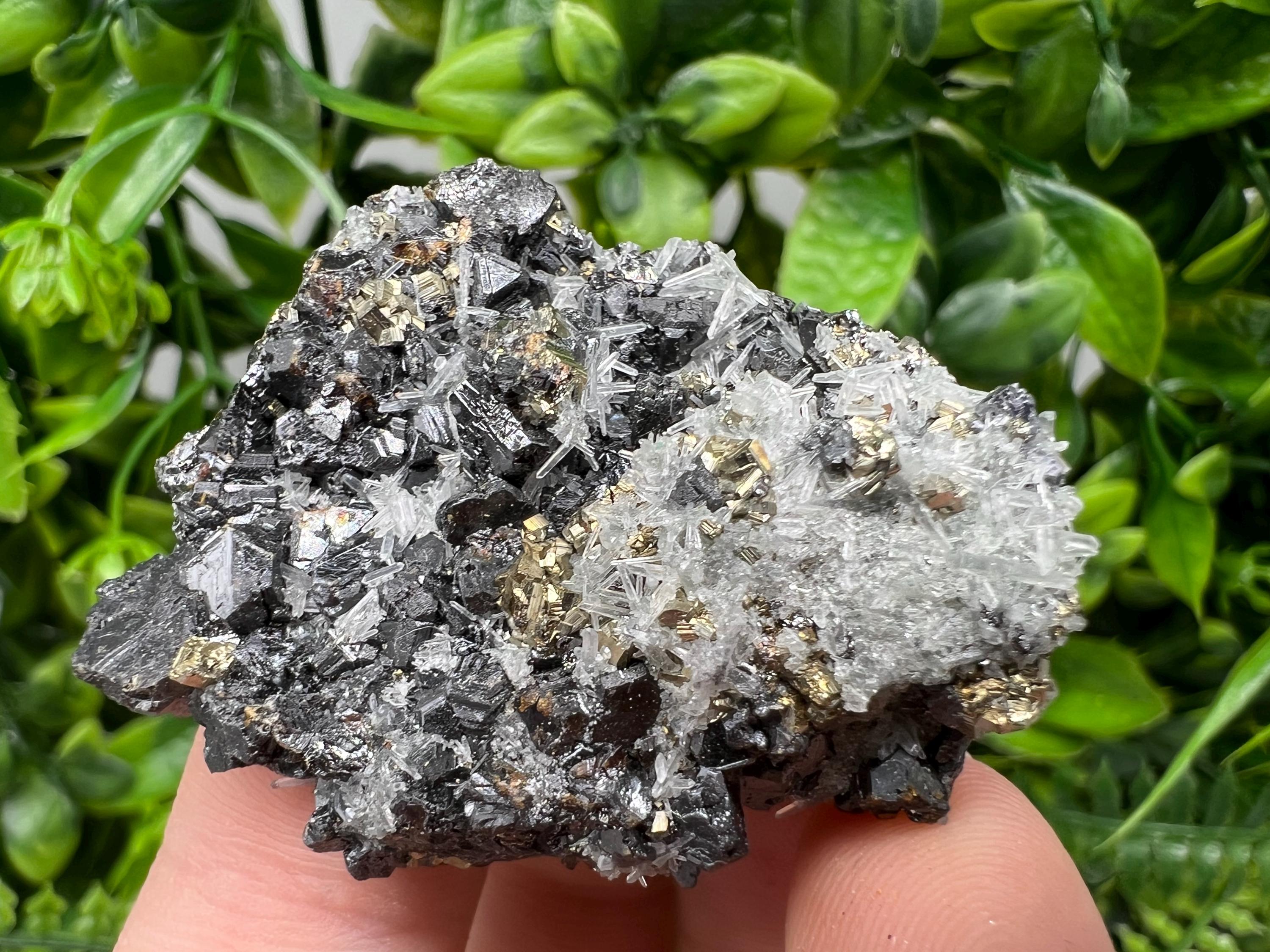 Stunning Chalcopyrite,Galena,Sphalerite,Calcite,on needle Quartz from Borieva mine,Madan,Bulgaria,natural,collectible mineral specimen,gift