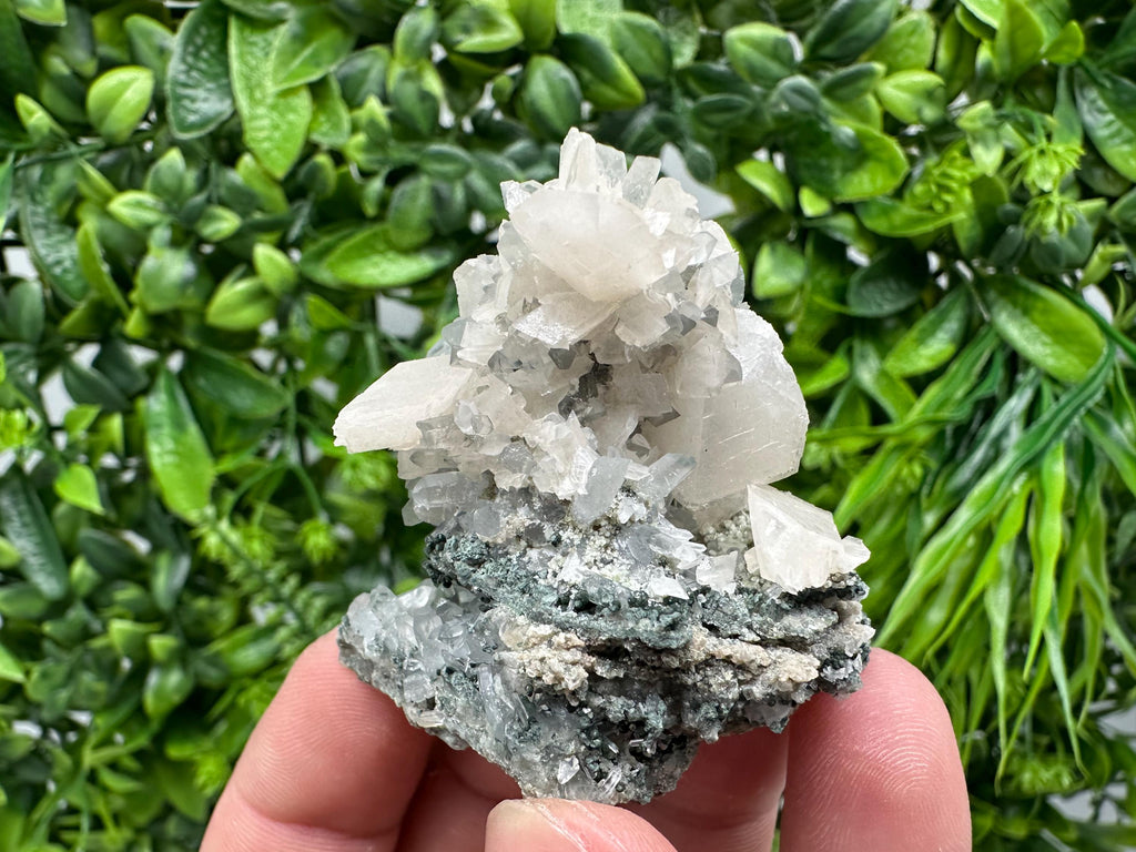 Quartz Calcite Mineral Specimen on Chlorite, Bulgaria Crystal Decor