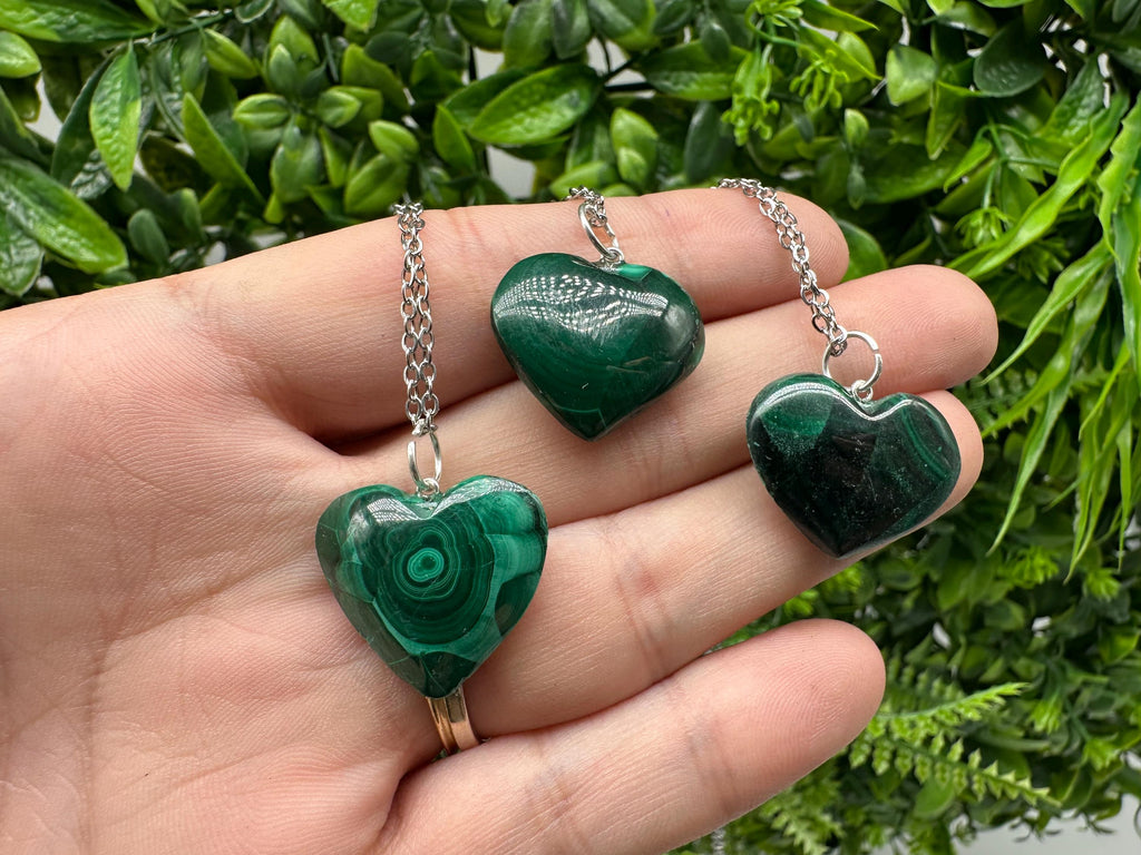 Natural Malachite Heart Bangle: Handmade Stretch Healing Reiki Jewelry