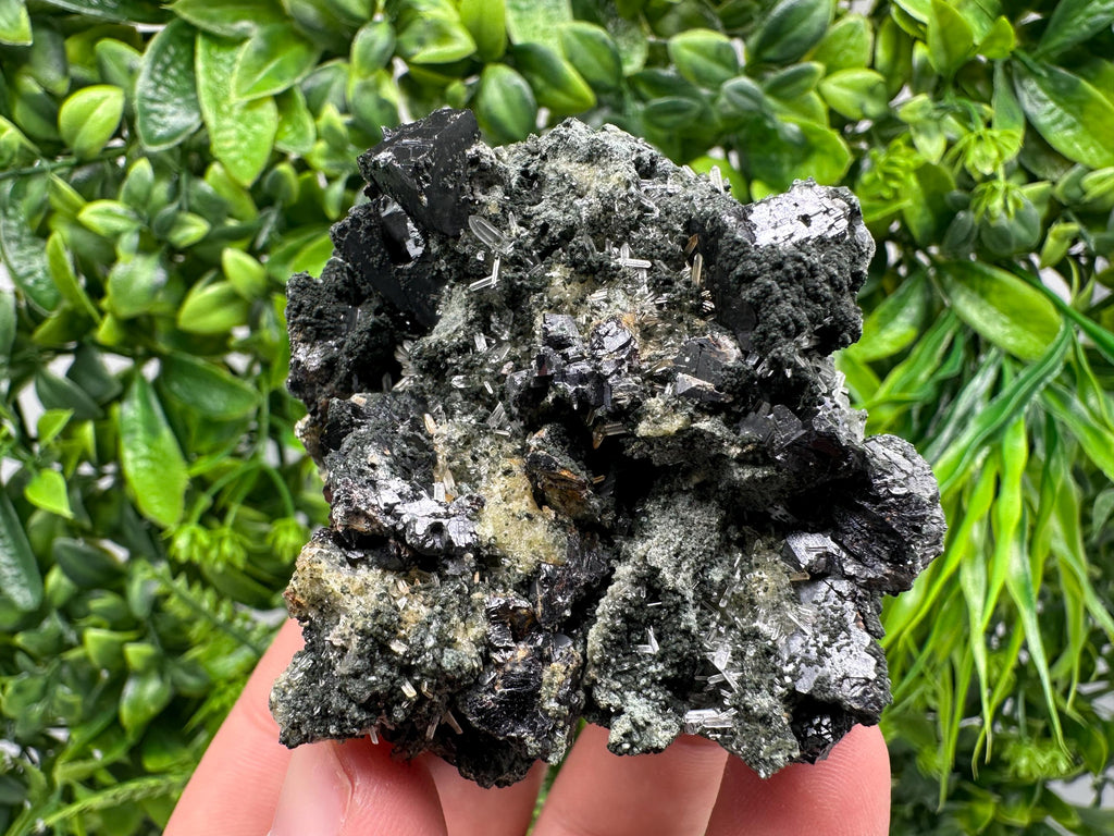 Sphalerite on Quartz with Epidote and Chlorite, Bulgaria Mineral Specimen