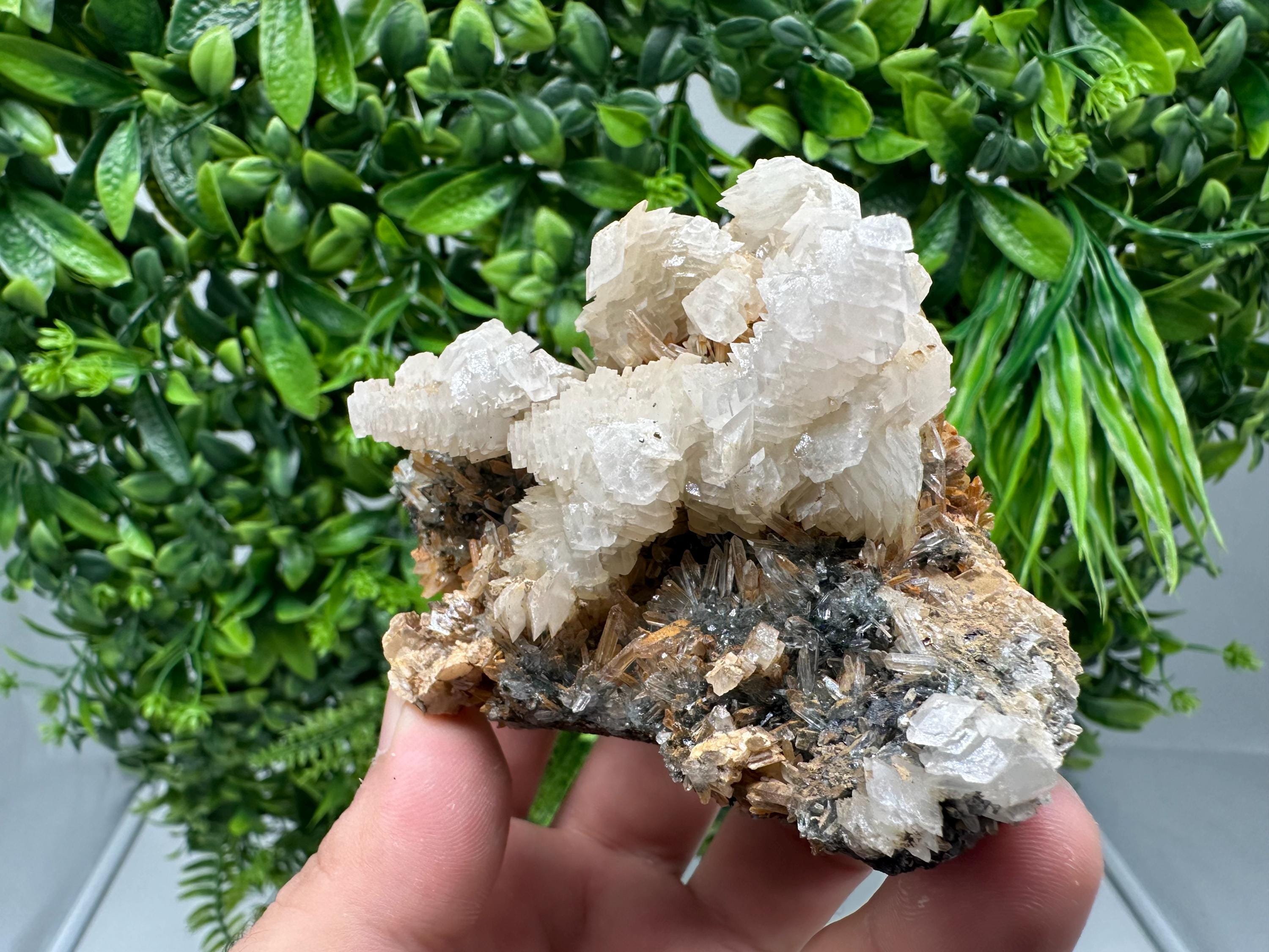 Quartz Crystal with Calcite and Chlorite - Borieva Mine, Bulgaria