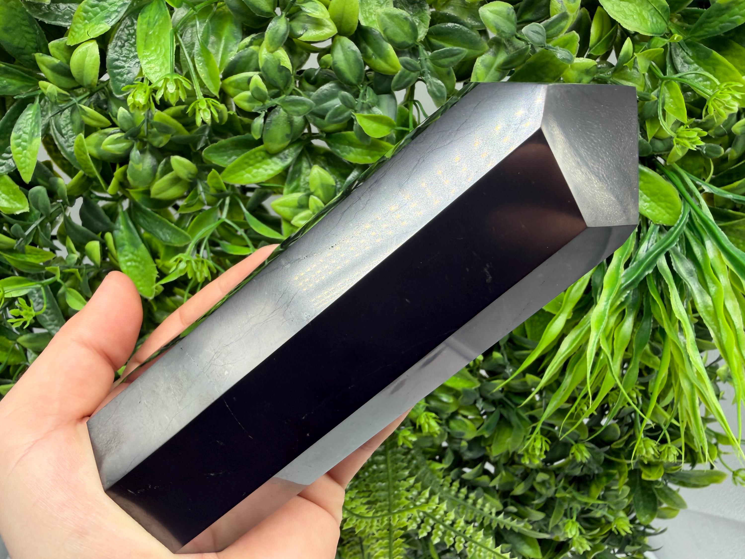 Shungite Tower,free form Shungite point EMF Neutralizer Stone, Crystal Decor, 15cm
