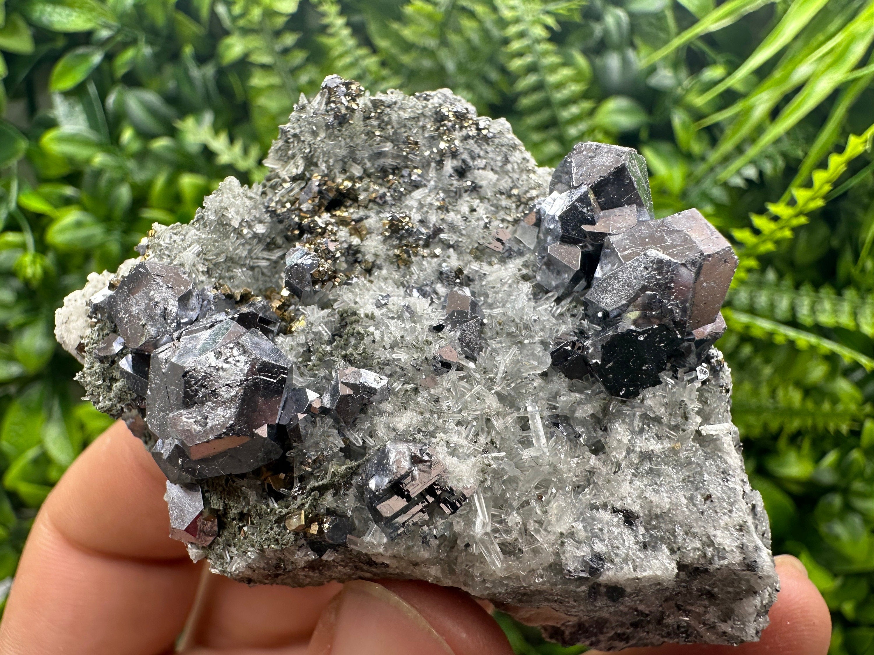 Galena Spinel Law Crystal on Quartz, Chlorite Mineral Specimen