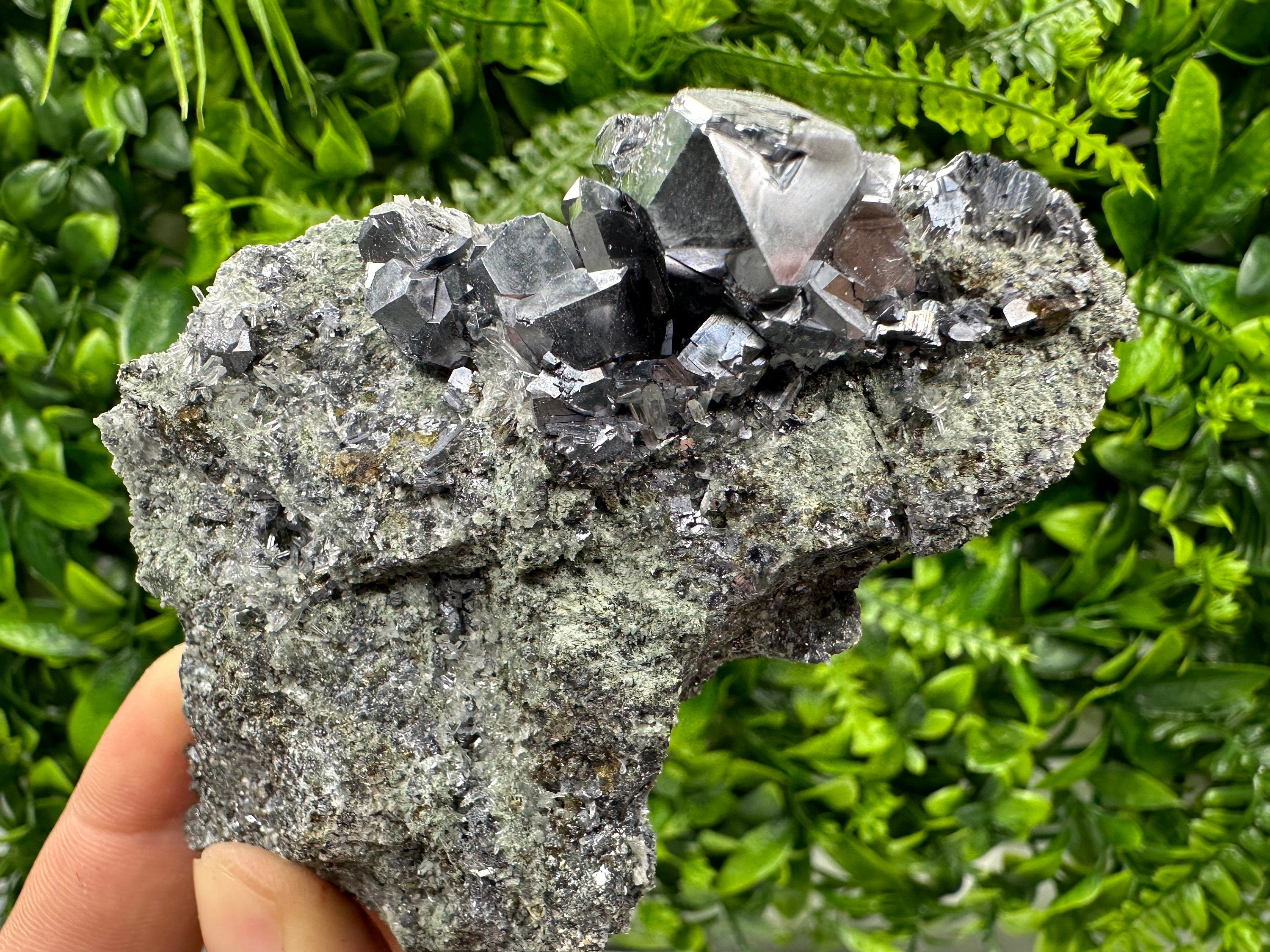 Shiny Galena on Matrix: Borieva Mine Crystal Decor