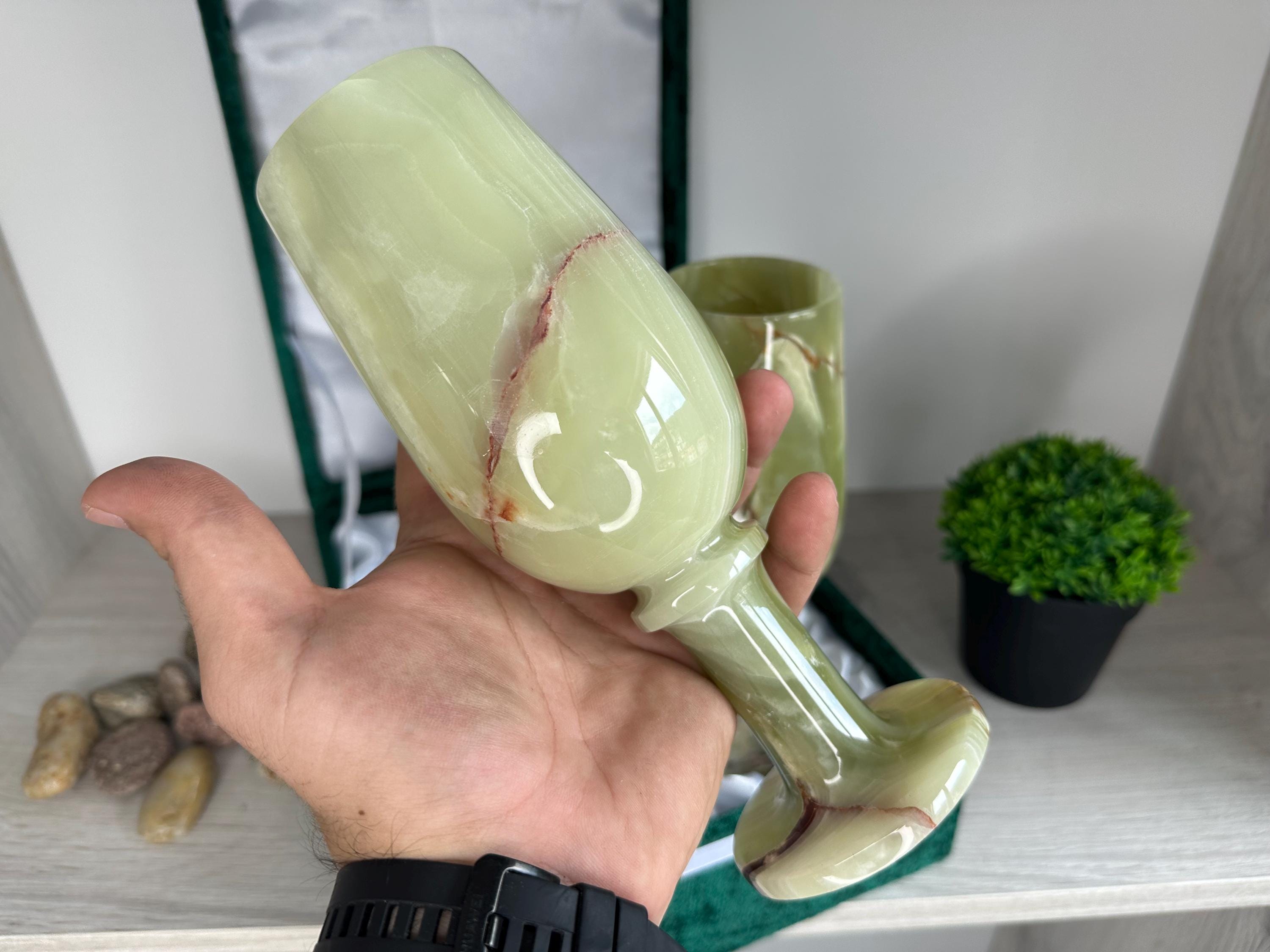 Vintage Natural Onyx Goblet Set: Stone Barware, 20cm