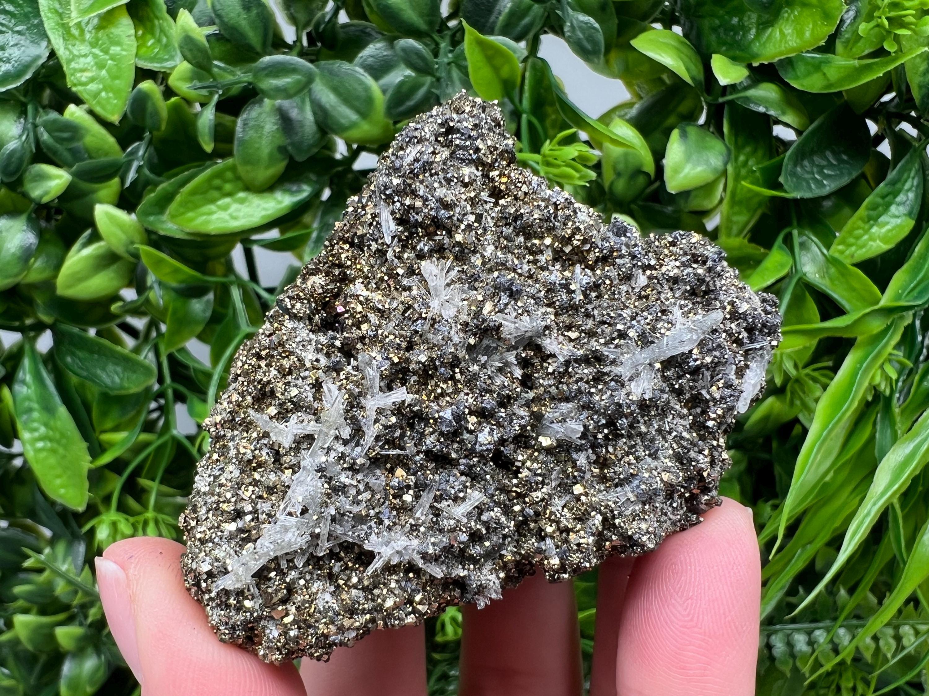 Pyrite on Green Quartz Mineral Specimen, Bulgaria