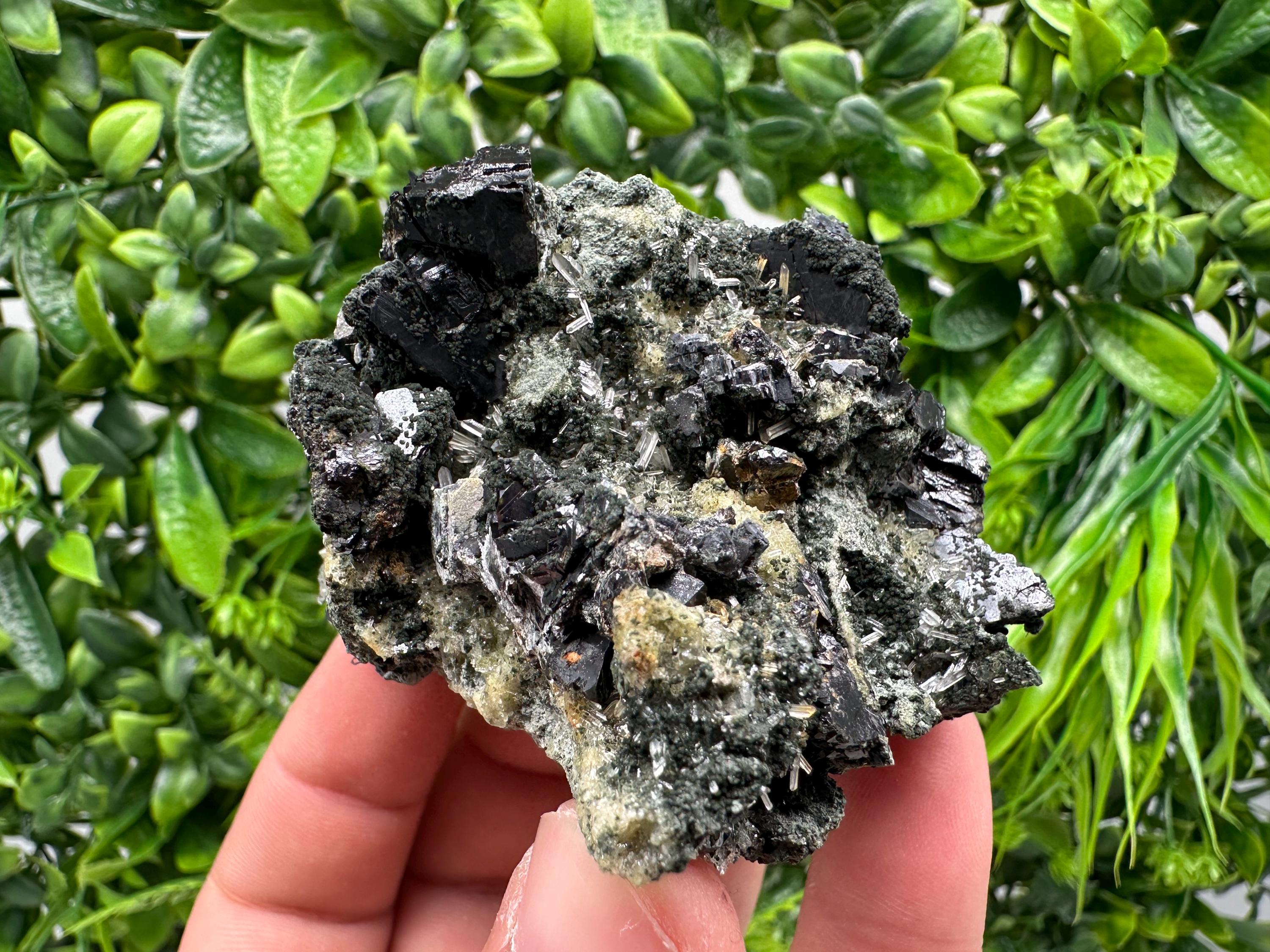 Sphalerite on Quartz with Epidote and Chlorite, Bulgaria Mineral Specimen