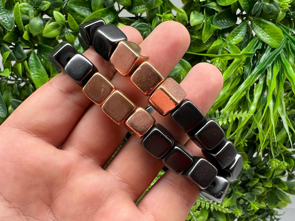 Shungite Cube Bead Bracelet: Copper Accents, Healing Protection