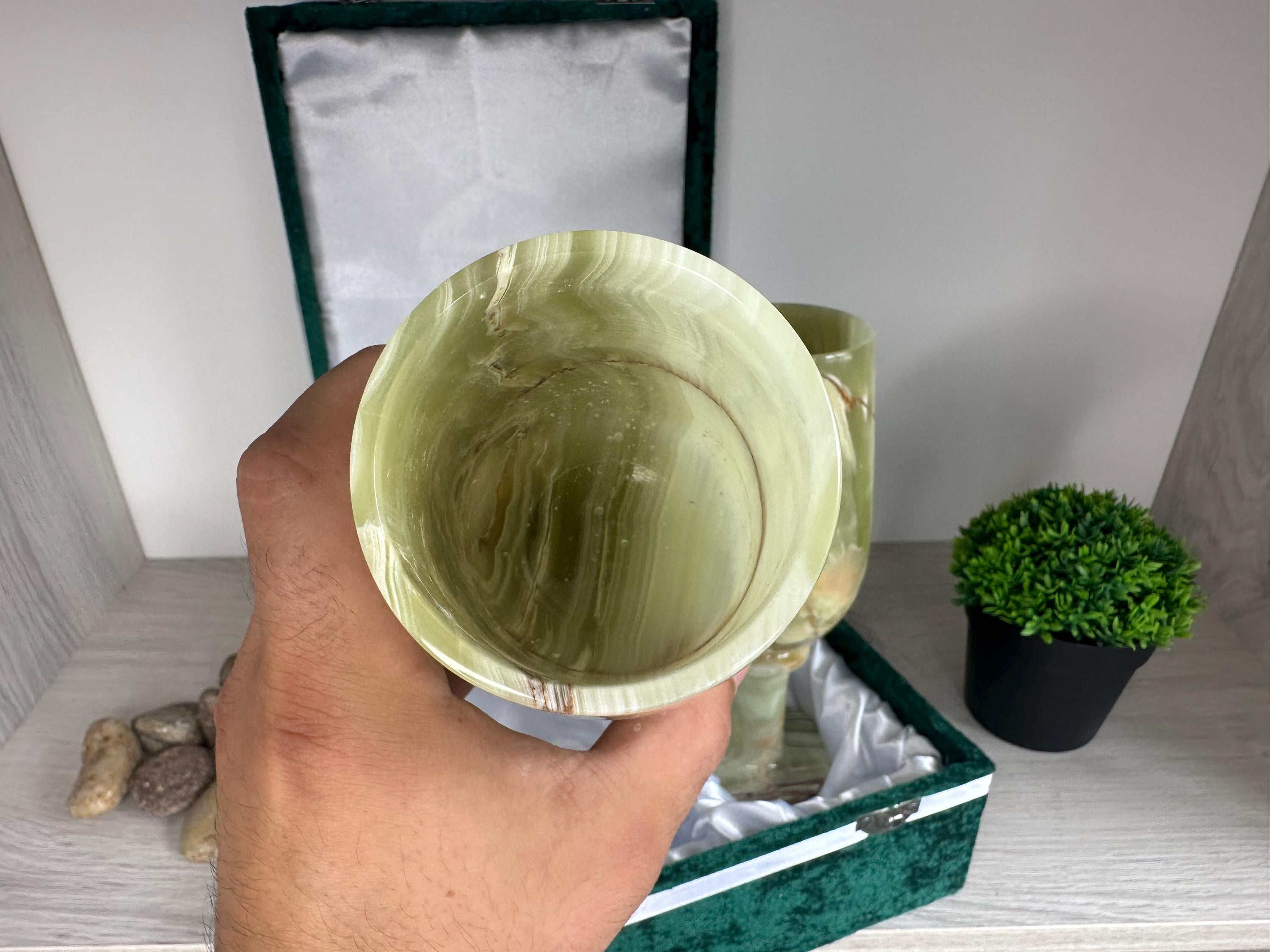 Vintage Natural Onyx Goblet Set: Stone Barware, 20cm
