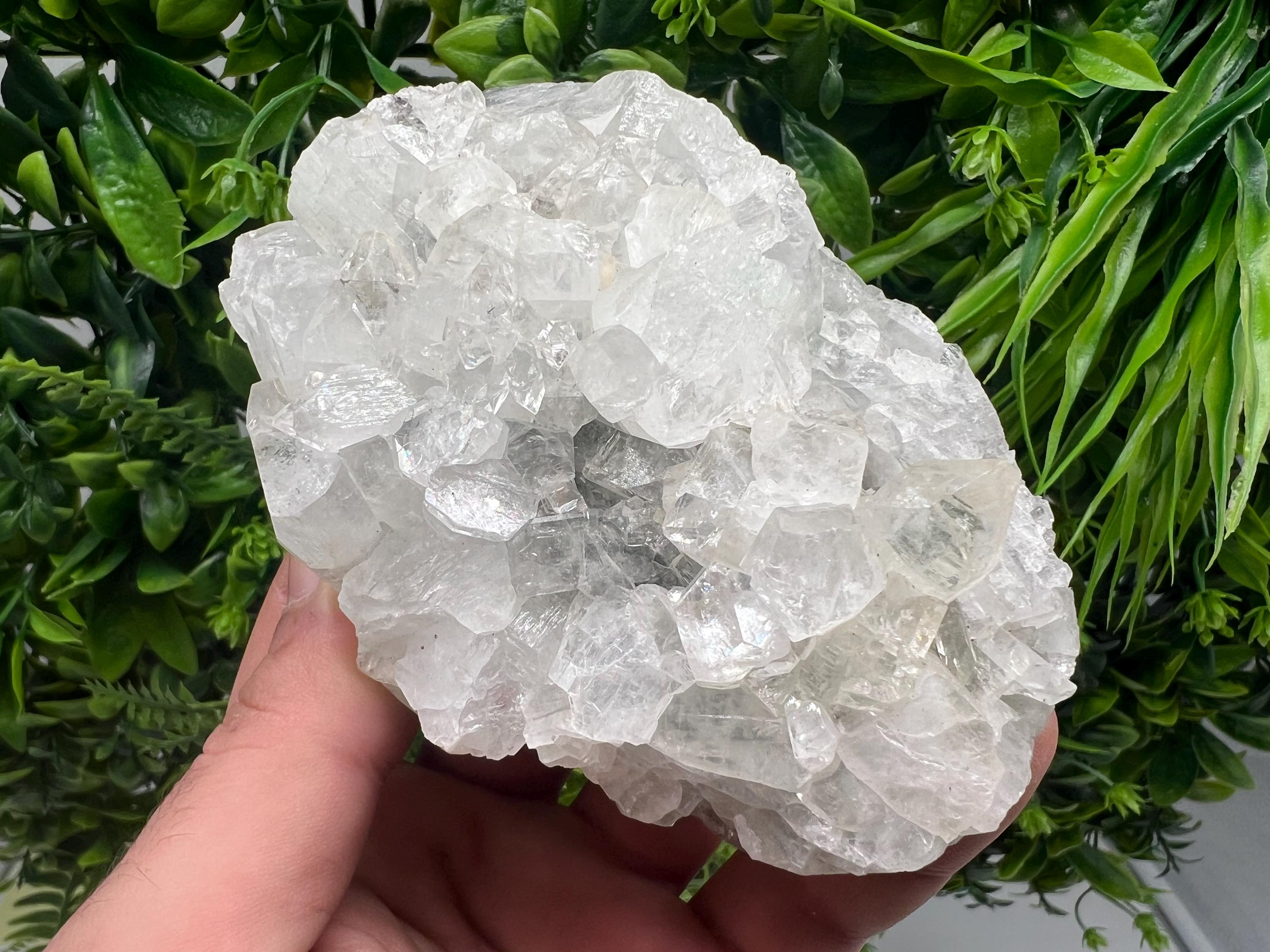 Apophyllite on Chalcedony Specimen: Transparent Crystal, India Minerals