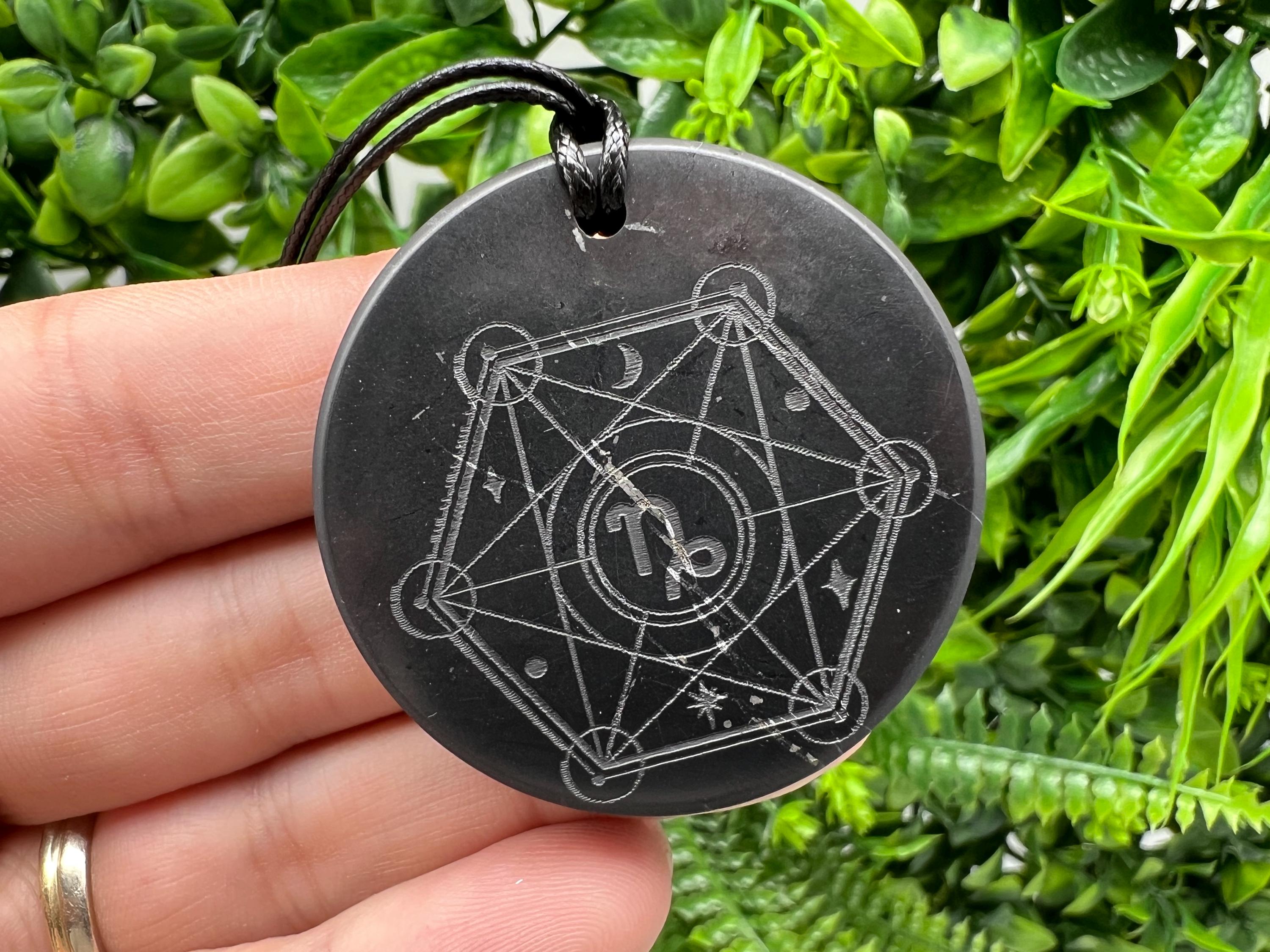 Shungite Capricorn Zodiac Pendant Necklace: EMF Protection Healing Stone