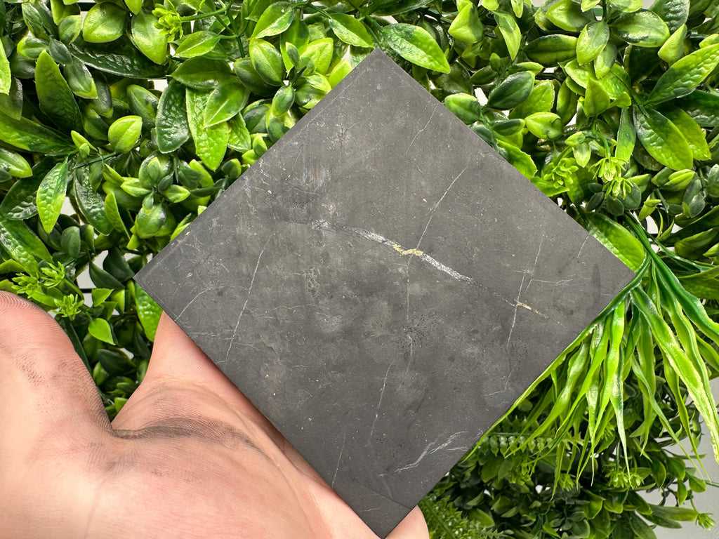 Original Shungite Plate | Polished Stone Tile, 10x10cm