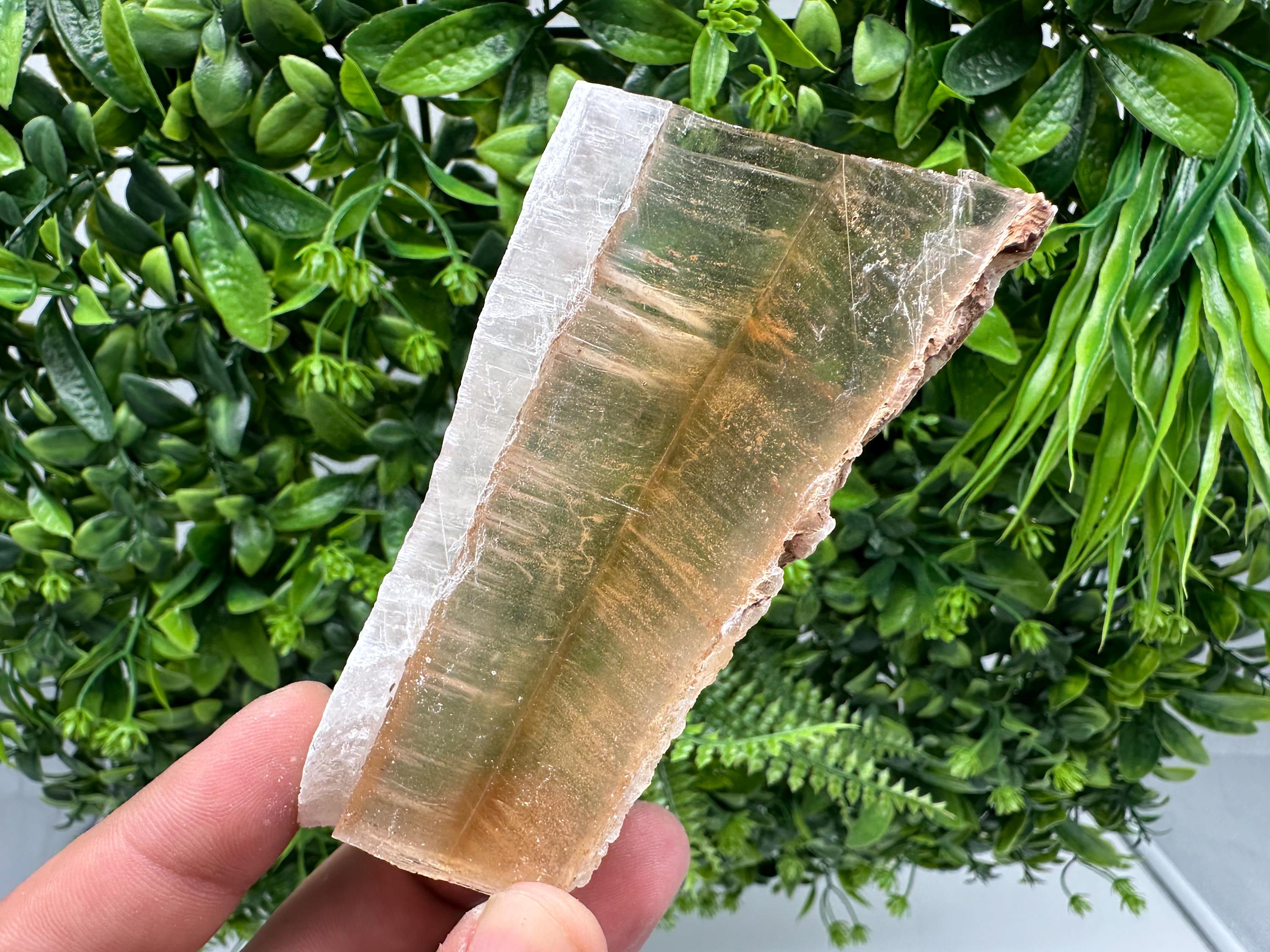 Golden Phantom Selenite Slab: Utah Raw Crystal Wand (2.2/6cm