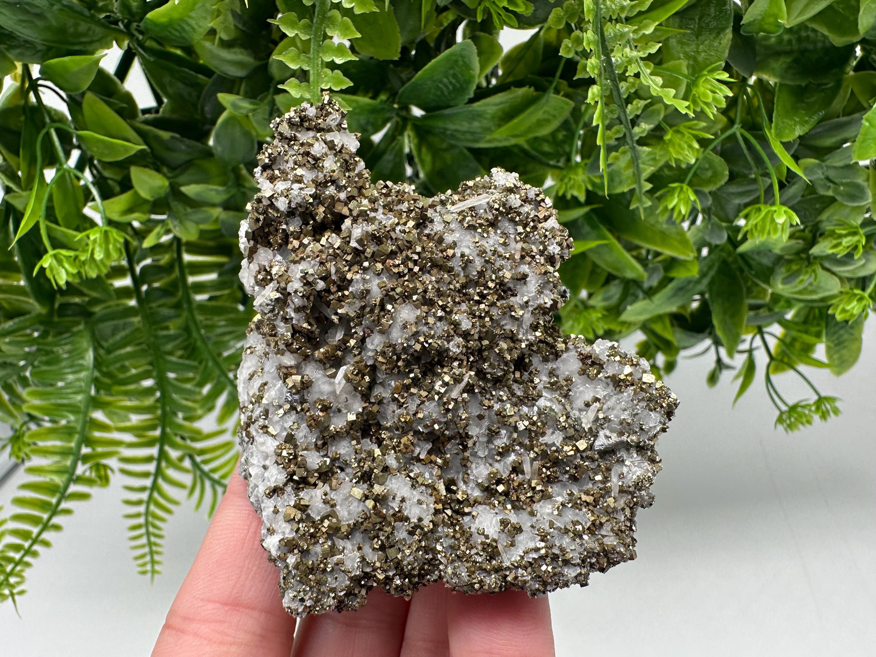 Pyrite on Quartz, Calcite Mineral Specimen, Borieva Mine, Bulgaria