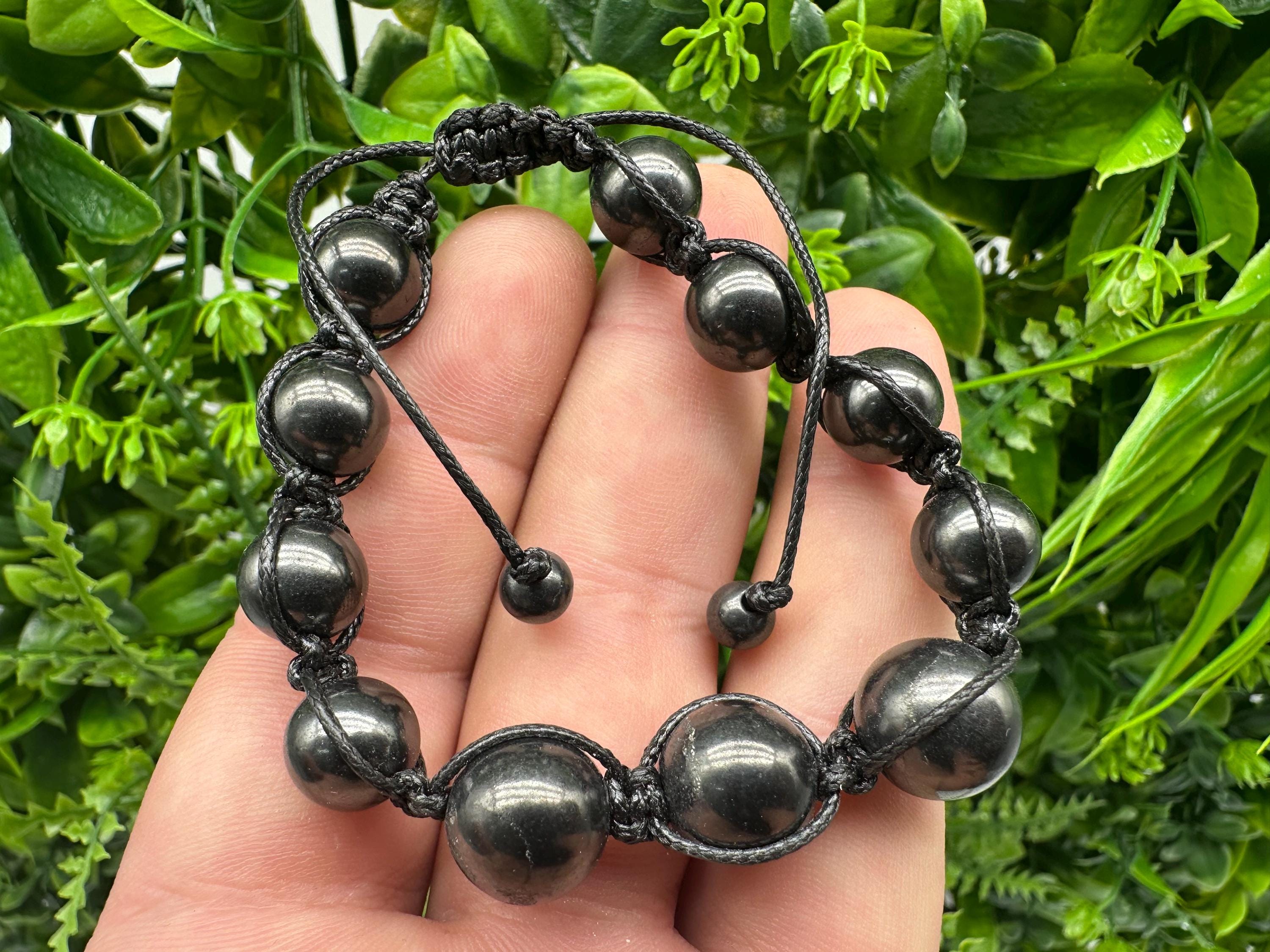 Braided Shungite Bracelet: Adjustable Tie, Men's Stone Jewelry