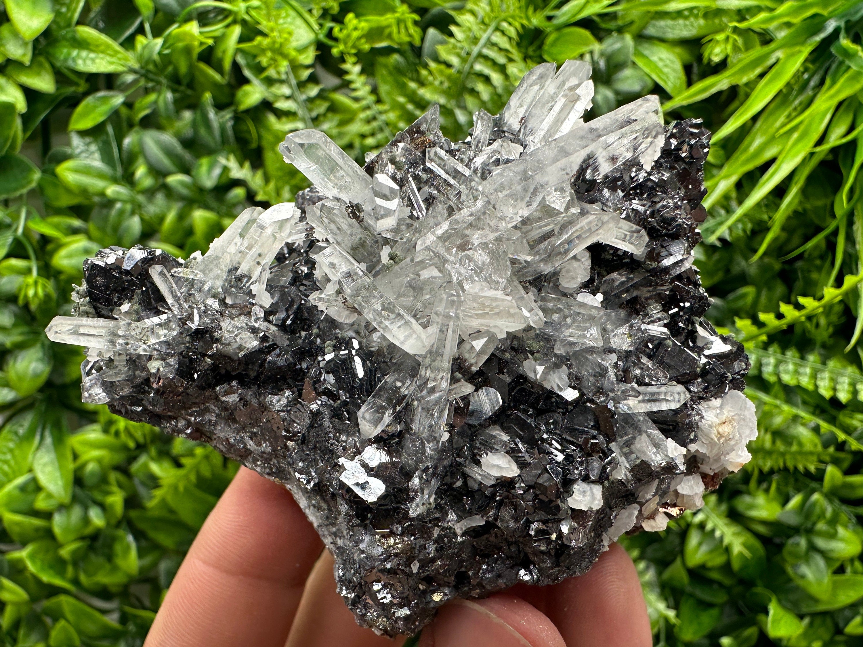 Quartz Calcite on Sphalerite: Natural Crystal Mineral Decor