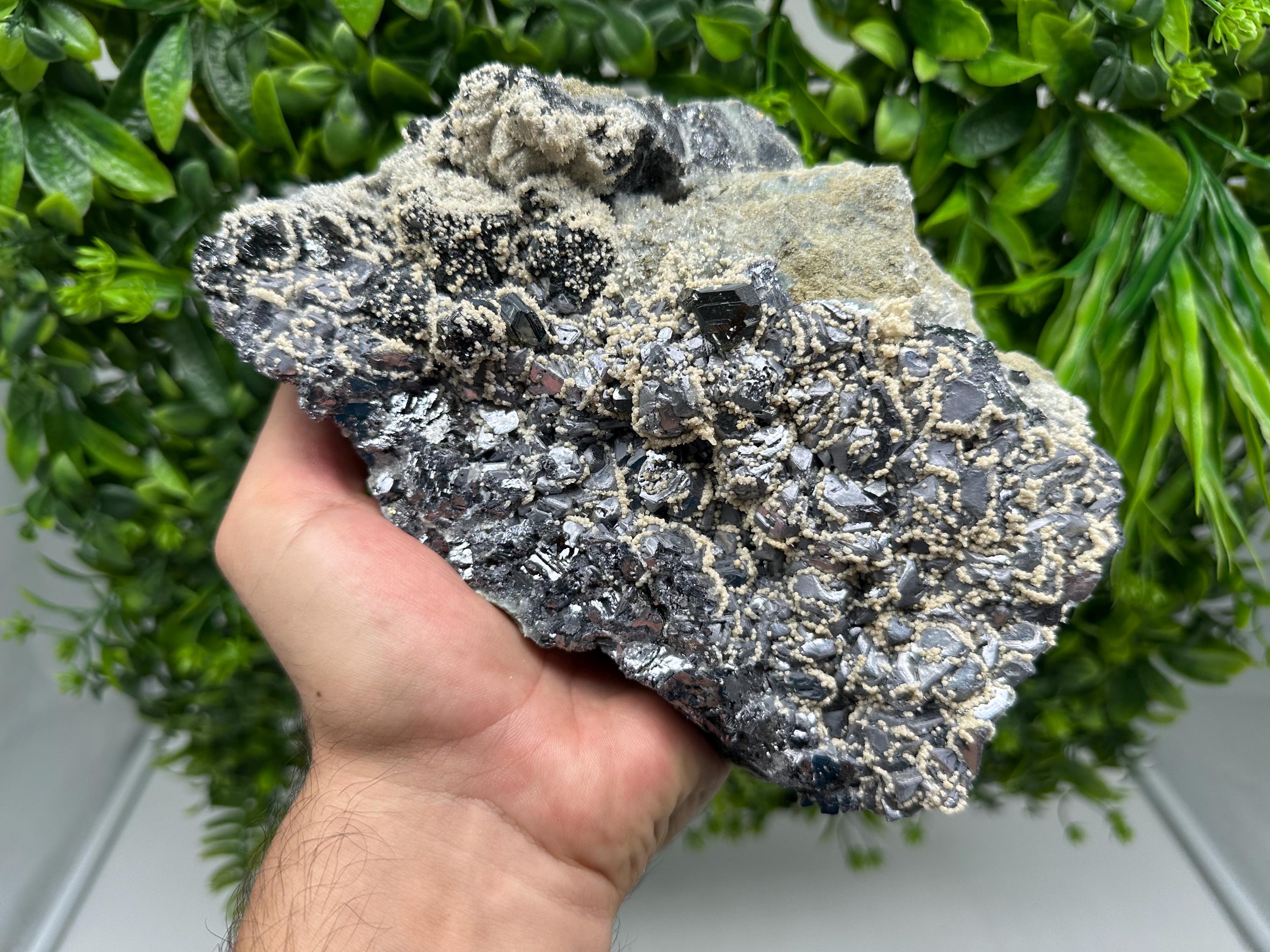 Skeletal Galena Mineral Specimen: Sphalerite, Quartz, Calcite - Krushev Dol Mine