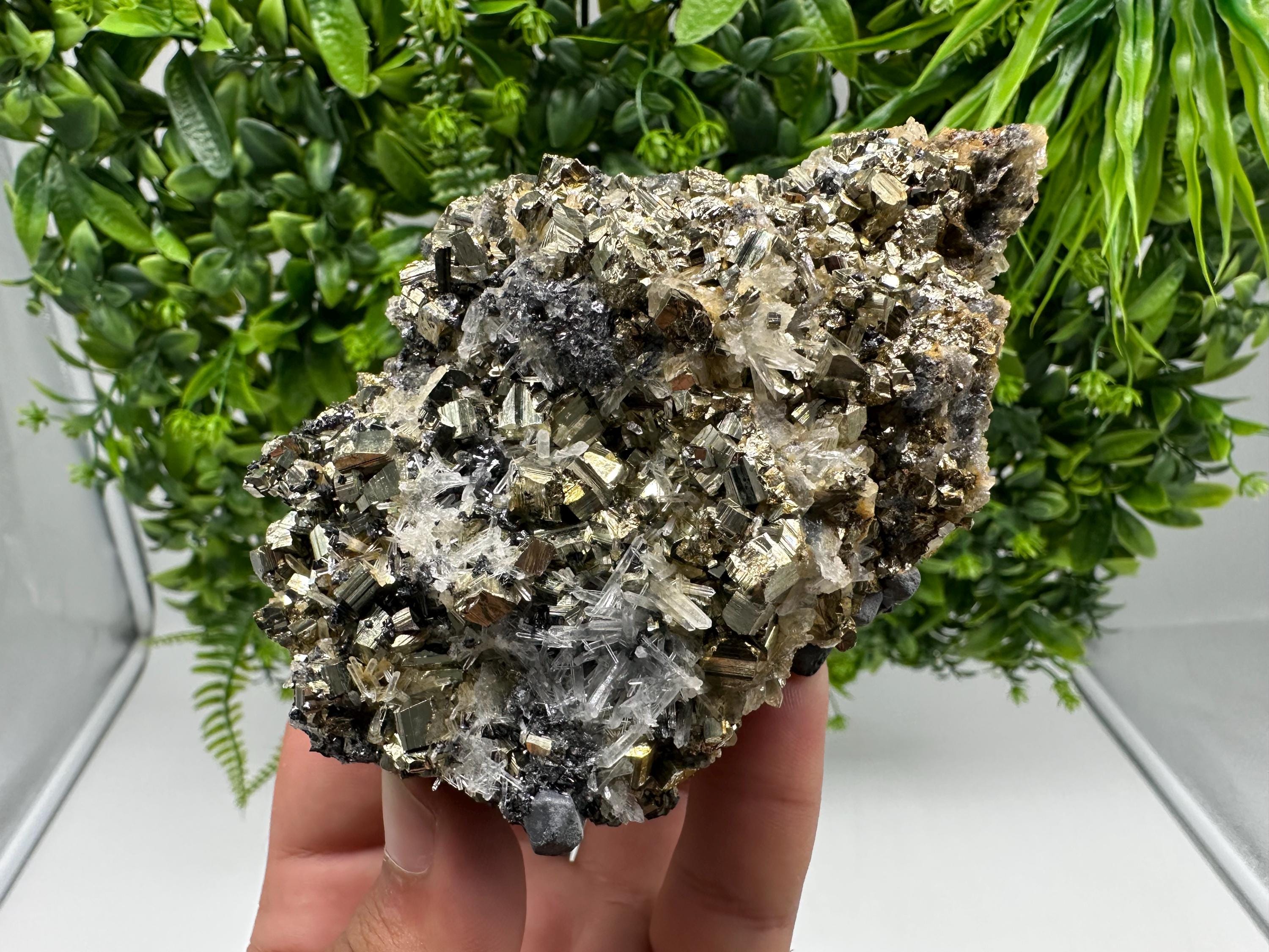 Wonderful Rainbow Pyrite on Quartz whit Oxide,natural minerals souvenir crystal,home decor,collection stone,rare minerals,Borieva Bulgaria