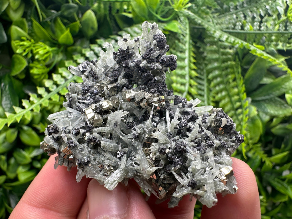 Sphalerite Pyrite on Green Quartz, Bulgaria Mineral Specimen