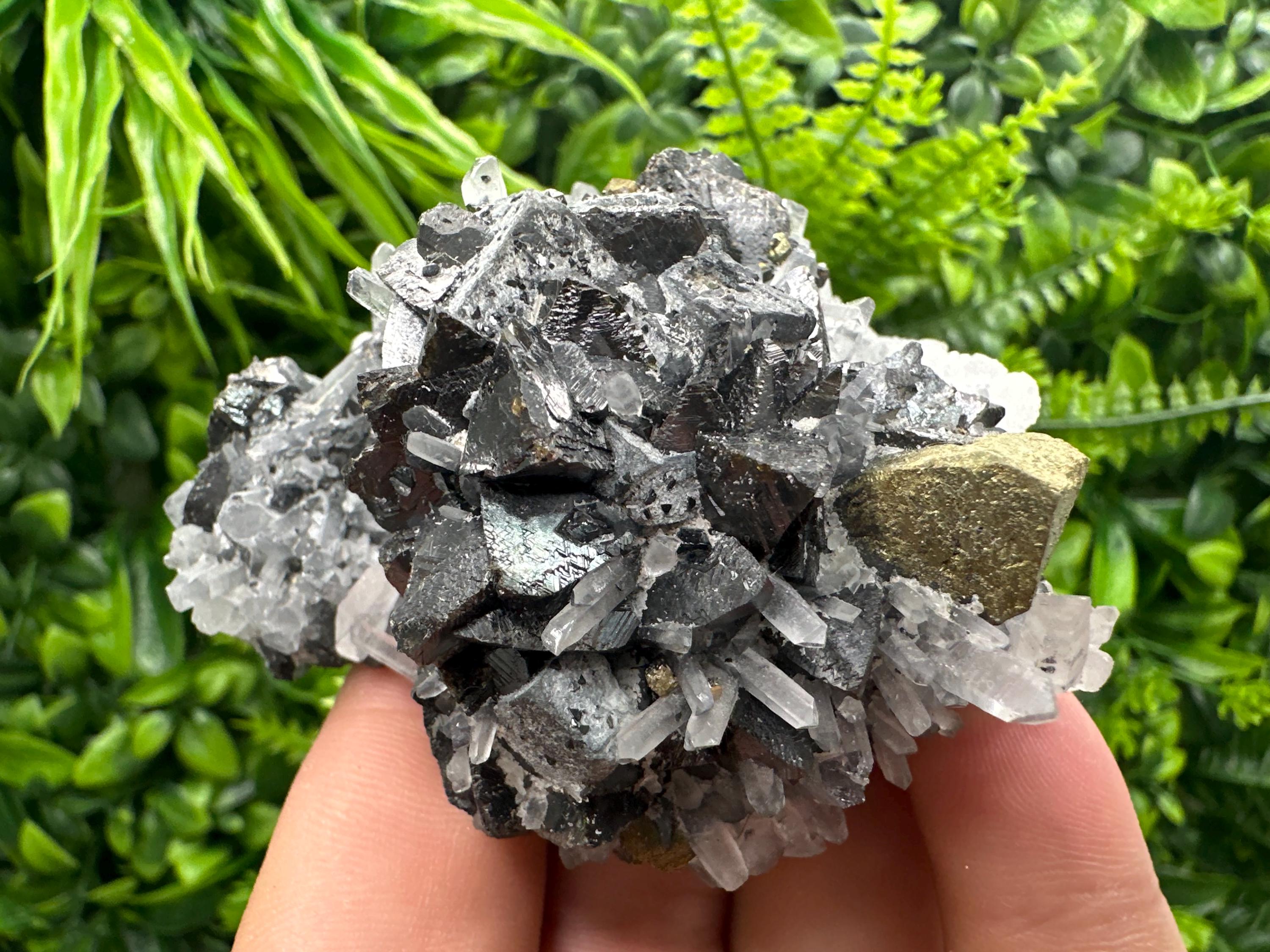 Chalcopyrite, Galena, Sphalerite on Quartz: Bulgaria Mineral Souvenir