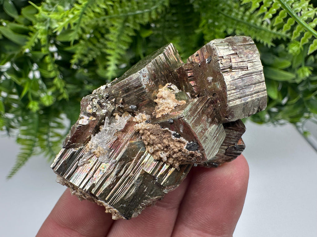Rainbow Pyrite with Calcite, Natural Crystal Mineral Decor
