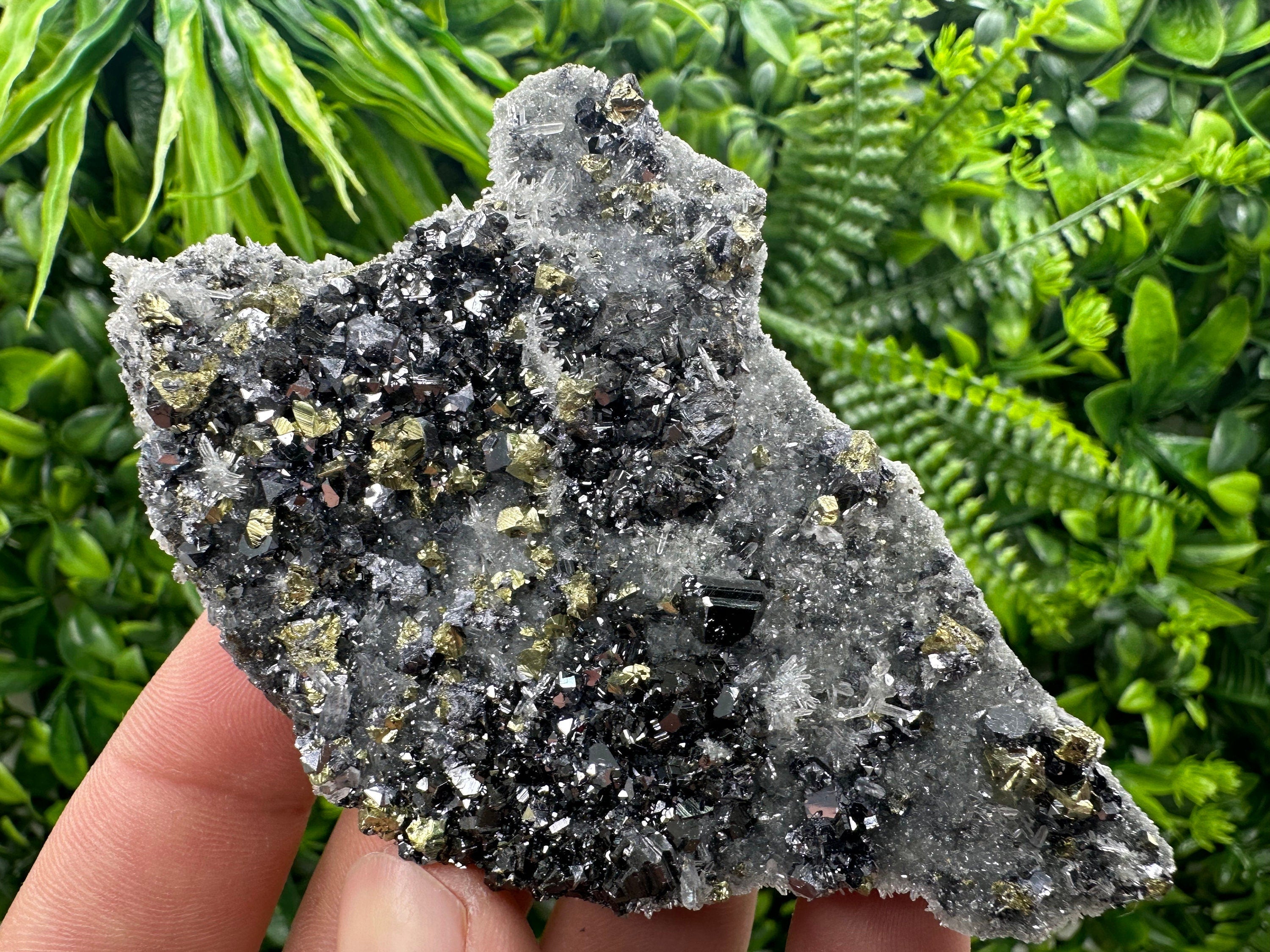 Chalcopyrite Galena Sphalerite on Quartz, Bulgaria Mineral Specimen